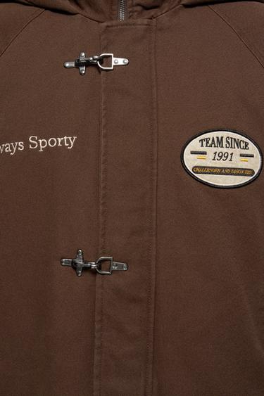 Jacket with hood and fireman clasp — Brown 7