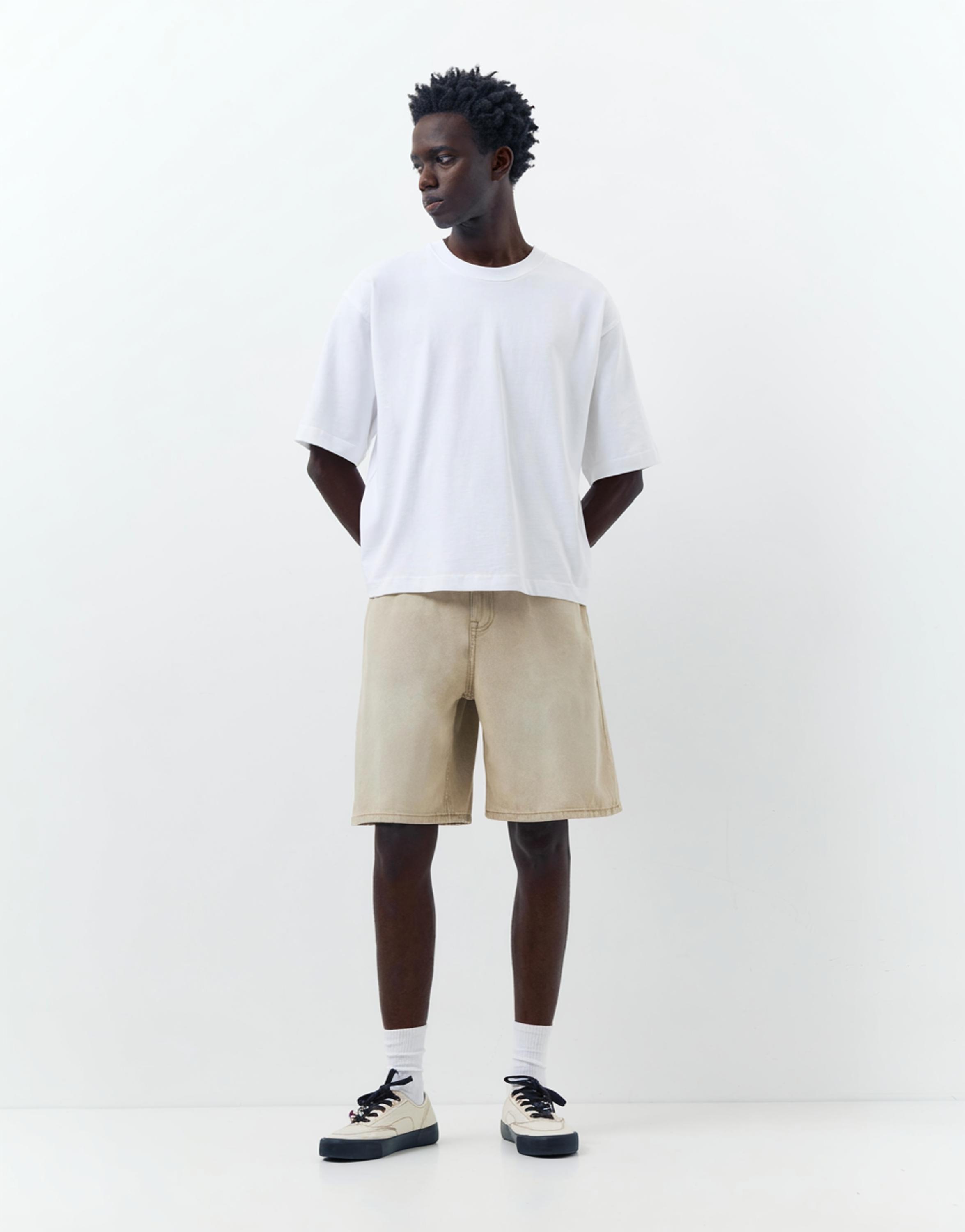 Baggy relaxed fit denim Bermuda shorts — Sand