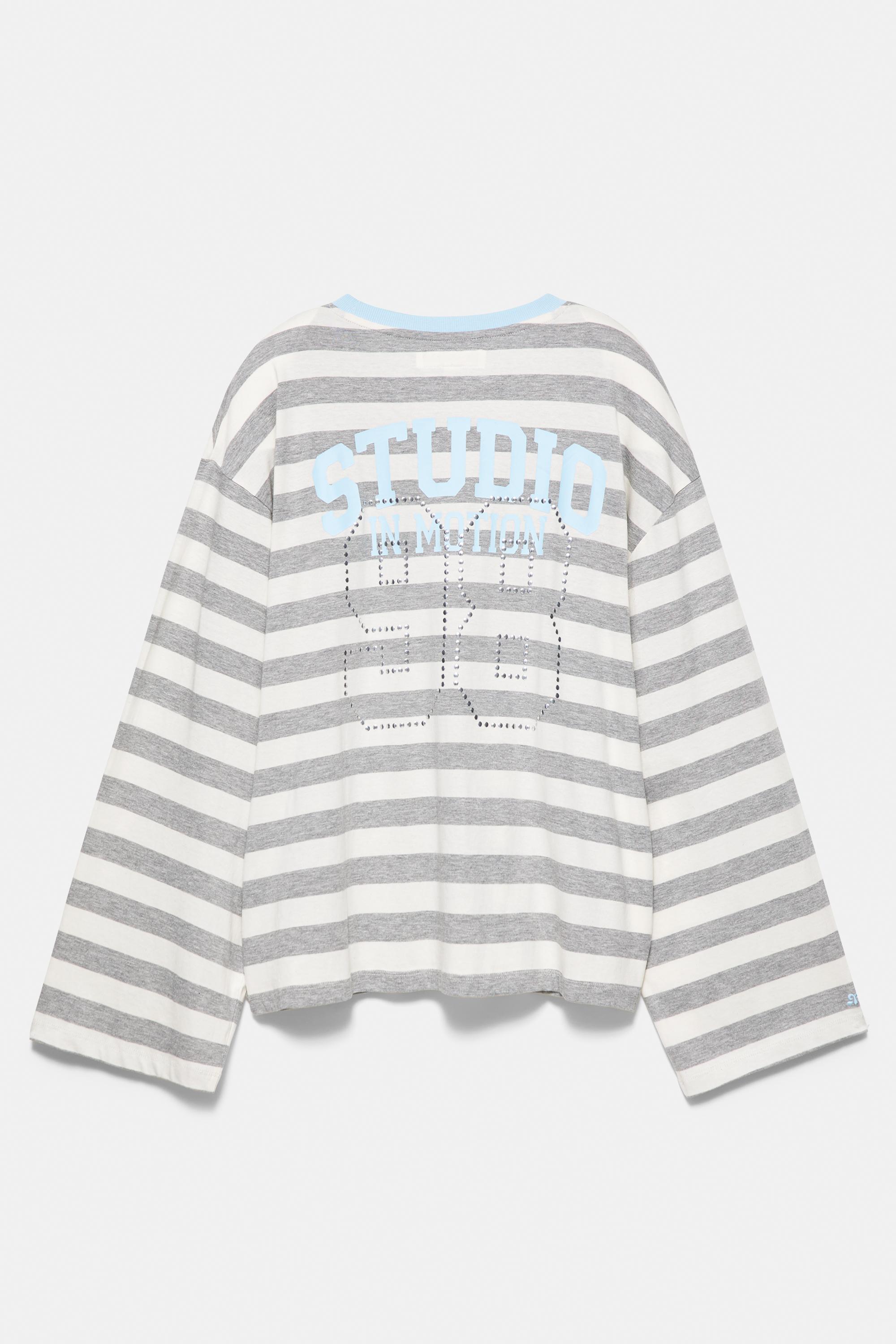 Oversize graphic striped T-shirt — Grey marl