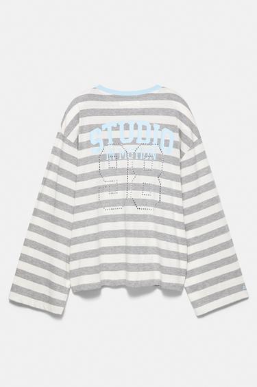 Oversize graphic striped T-shirt — Grey marl 6