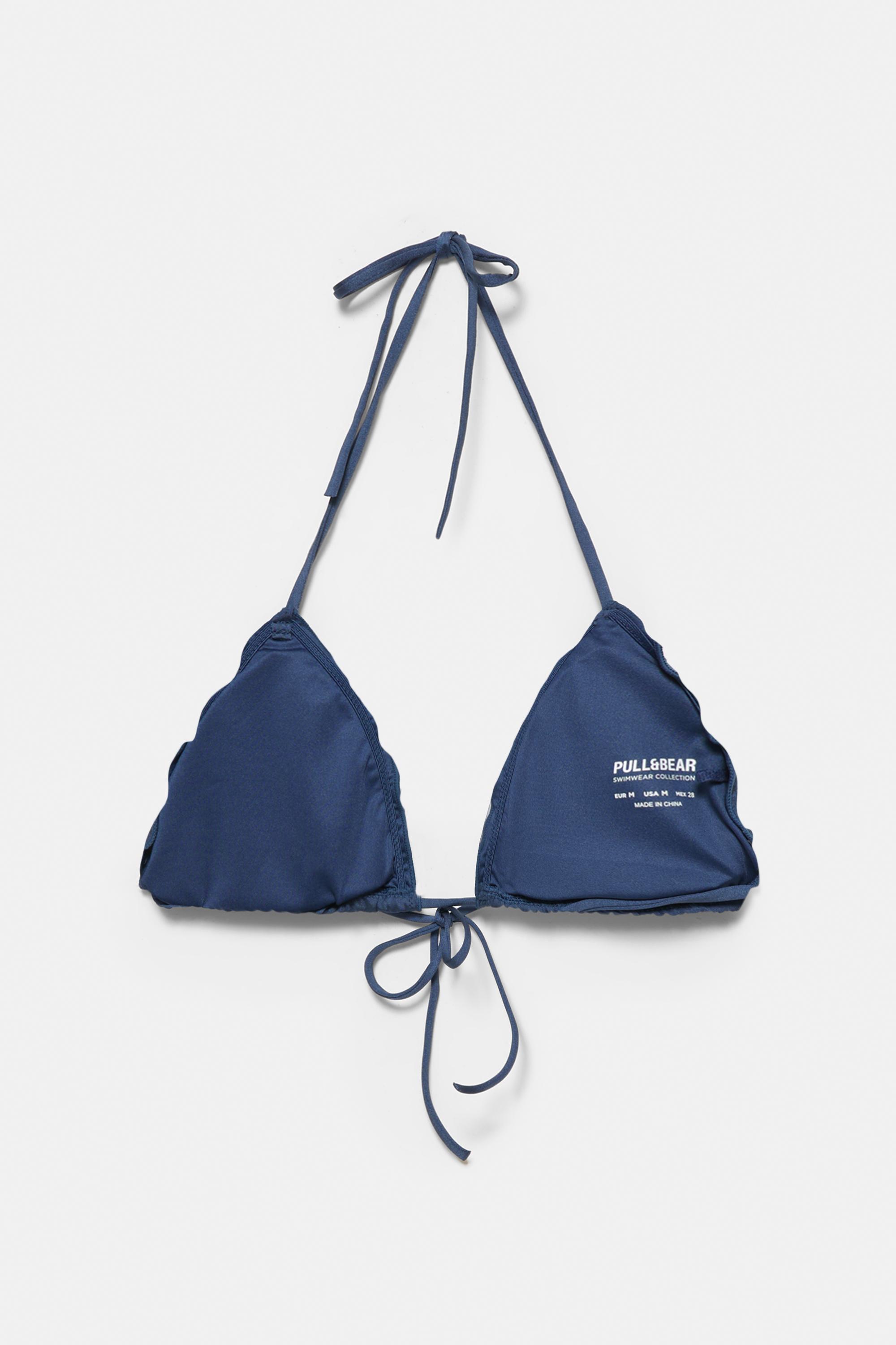 Ruffled triangle bikini top — Blue