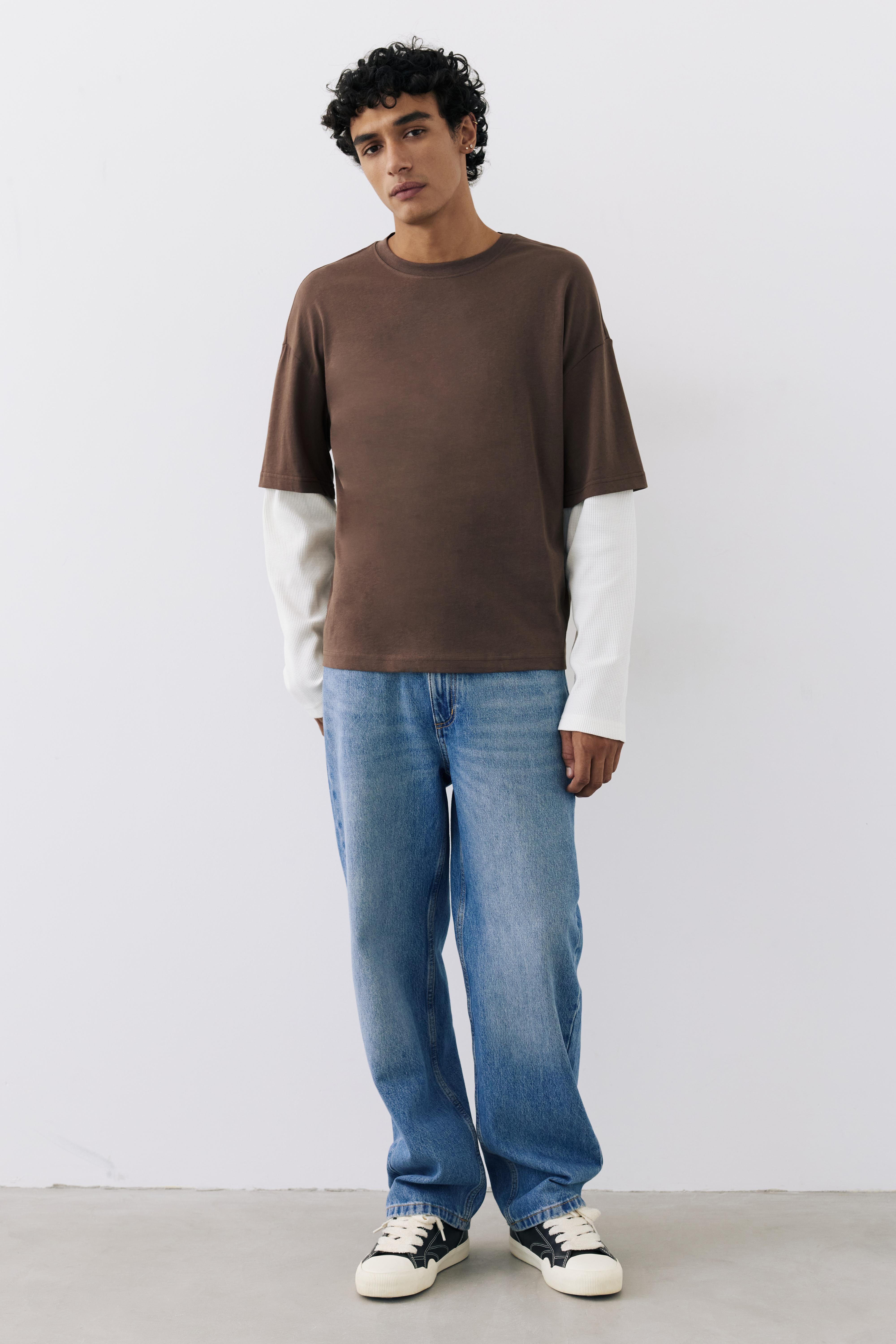 Double-layer long sleeve T-shirt — Brown