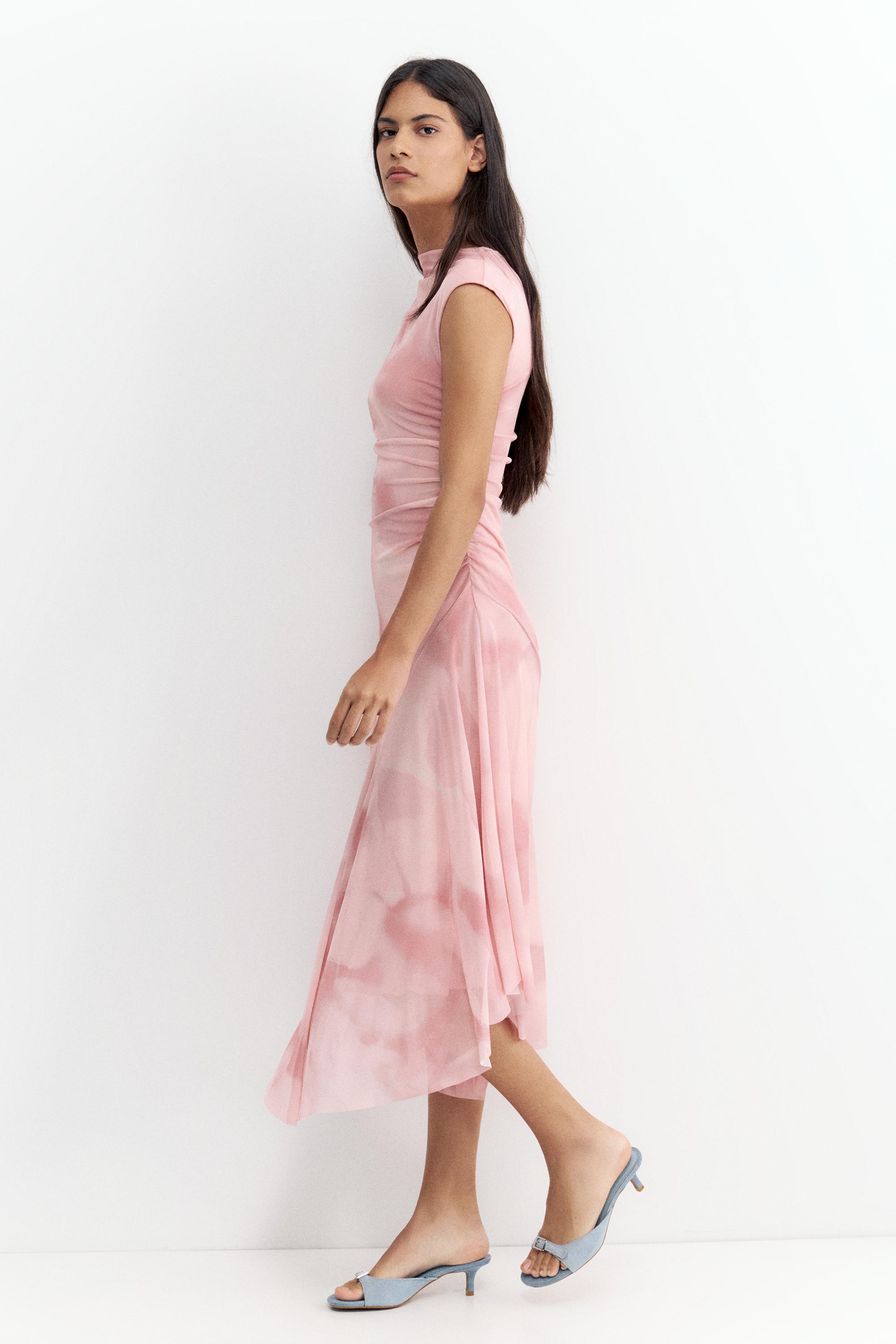 Asymmetric tulle midi dress — Dusty pink