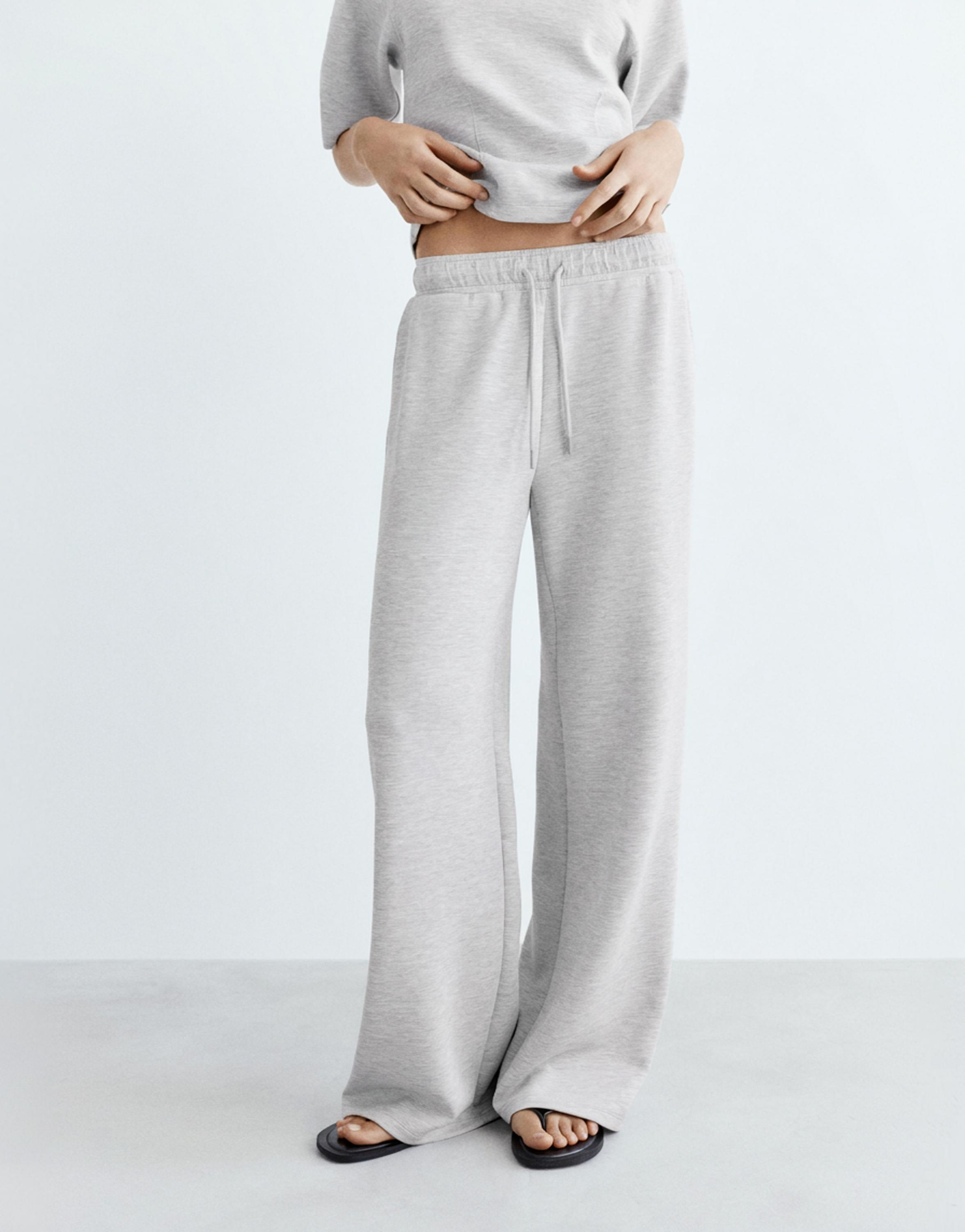Soft-touch wide-leg trousers — Grey marl