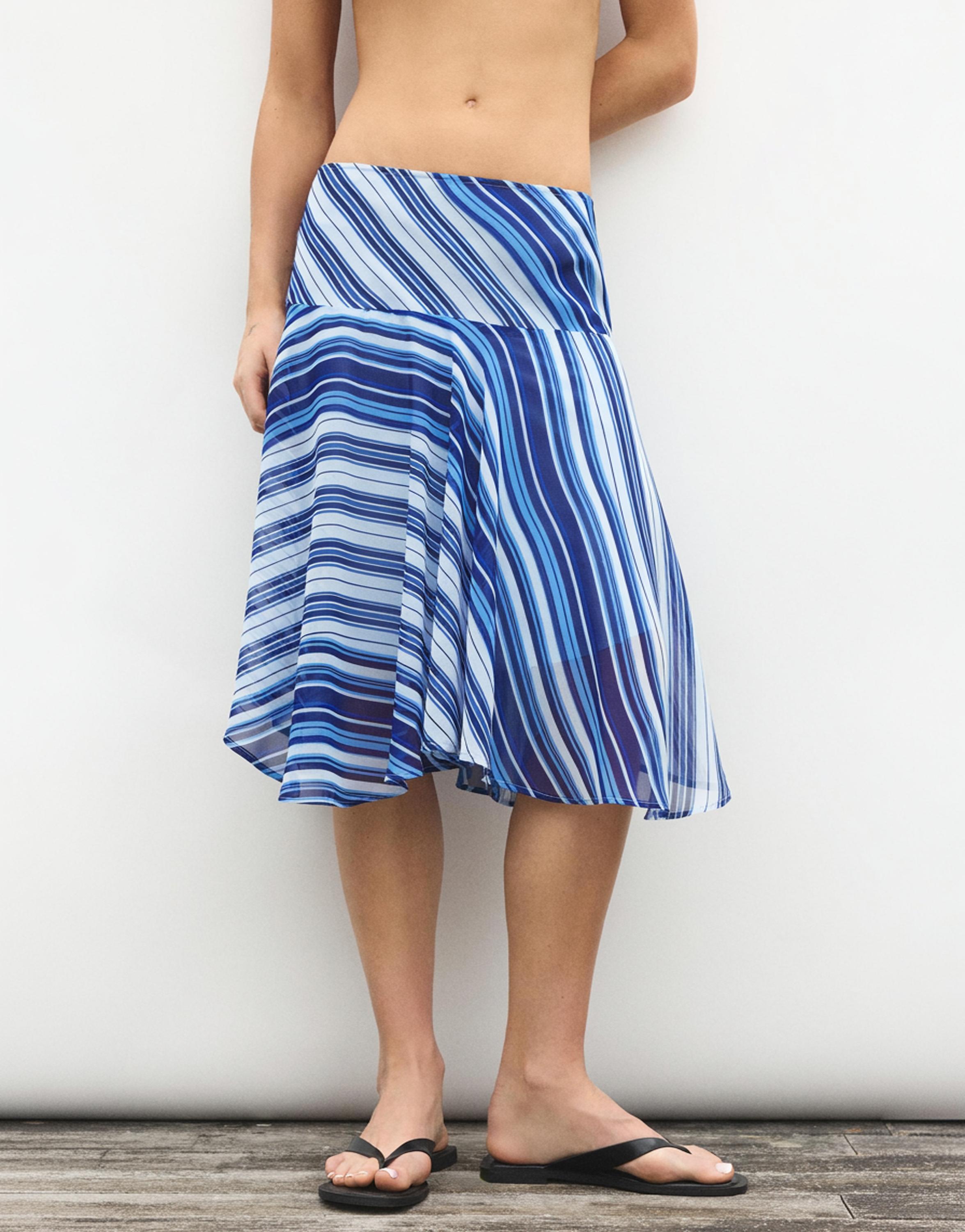 Asymmetric striped midi skirt — Deep blue