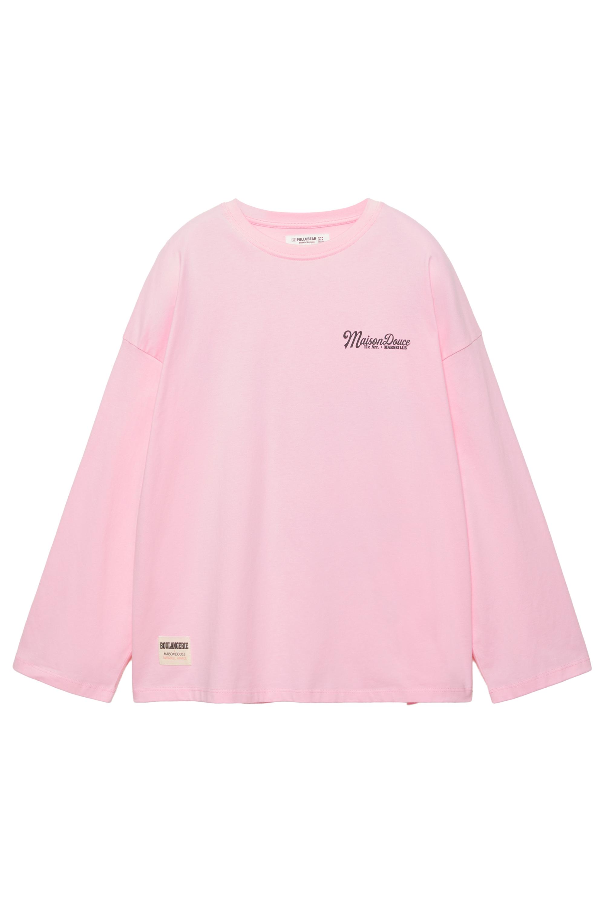 Pembe yazılı uzun kollu tişört