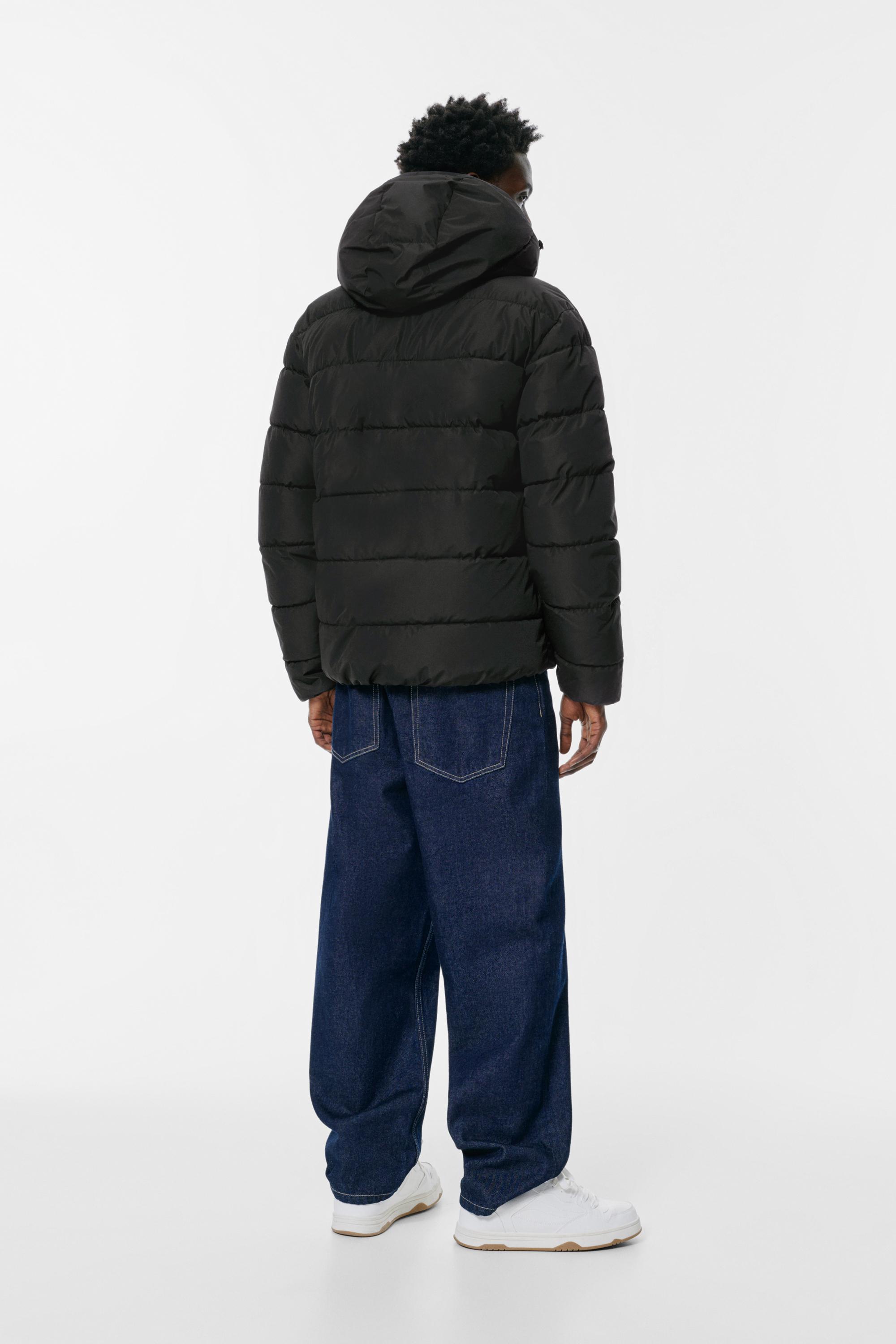 Lightweight puffer jacket with hood — Black