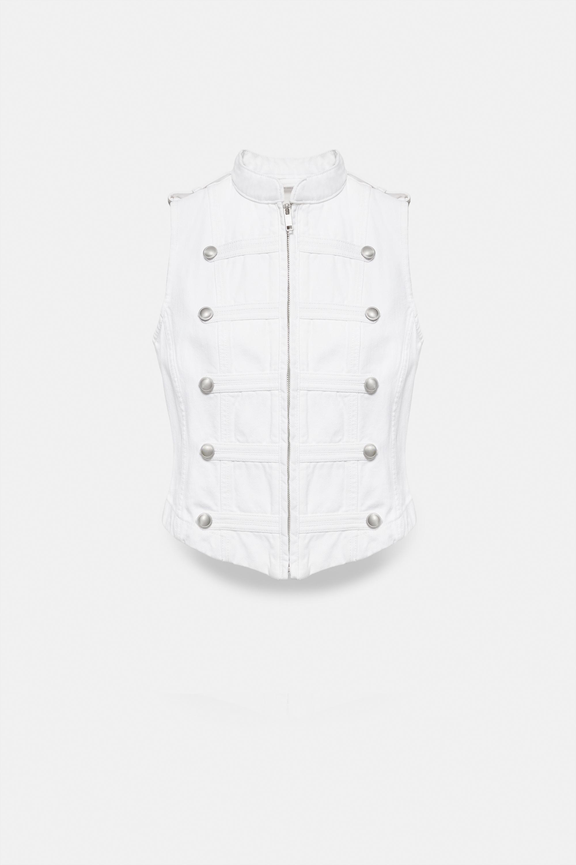 Denim vest with toggle buttons — White