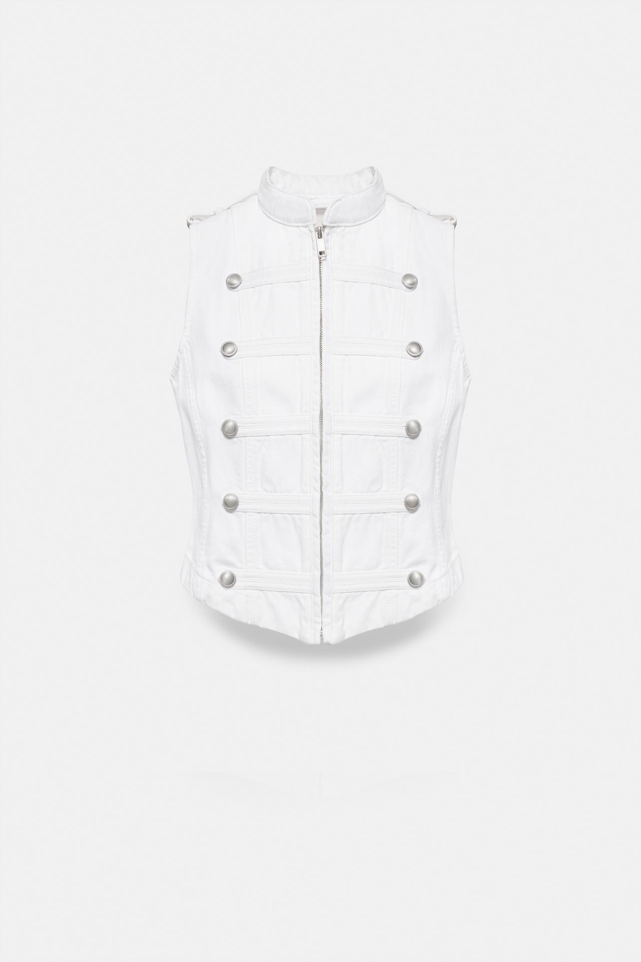 Denim vest with toggle buttons — White