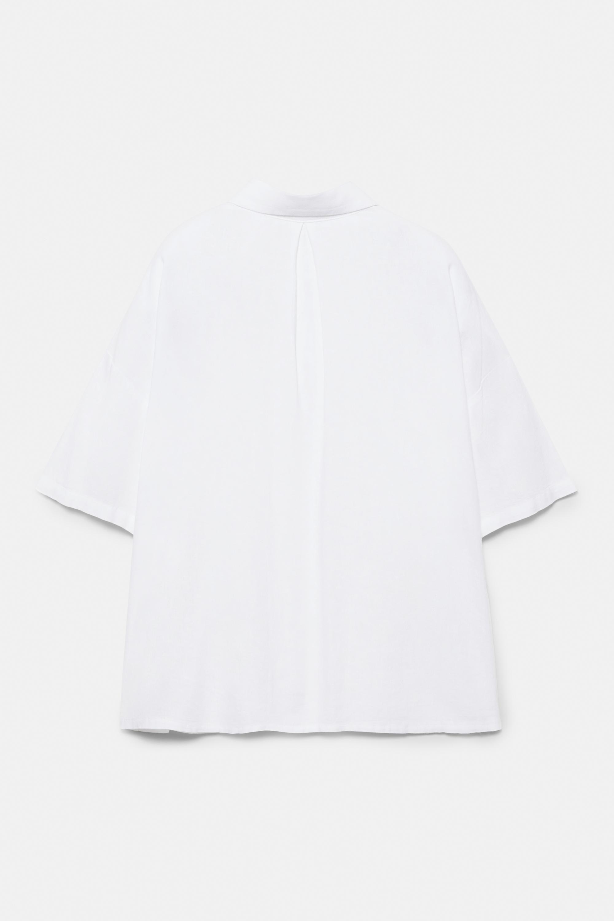 Short sleeve linen blend shirt — White