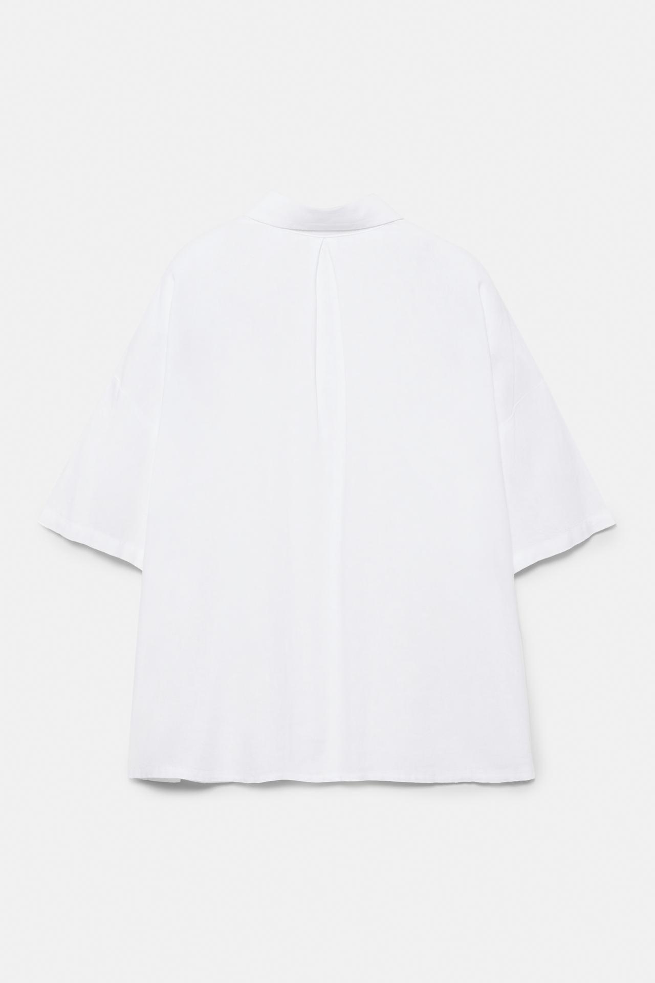 Short sleeve linen blend shirt — White