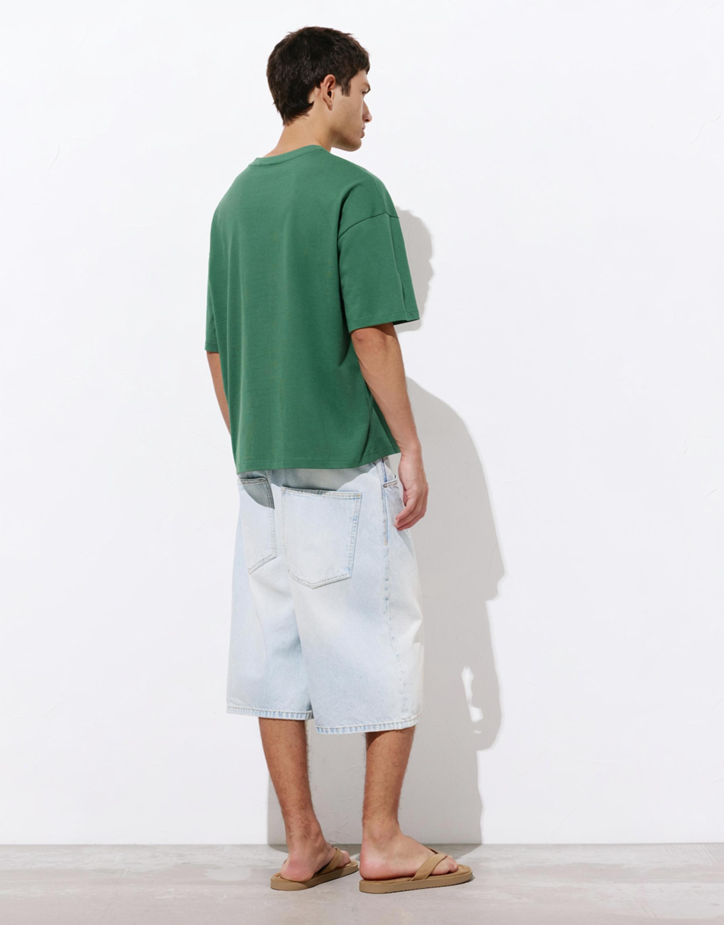 Relaxed embroidered T-shirt — Dark green marl