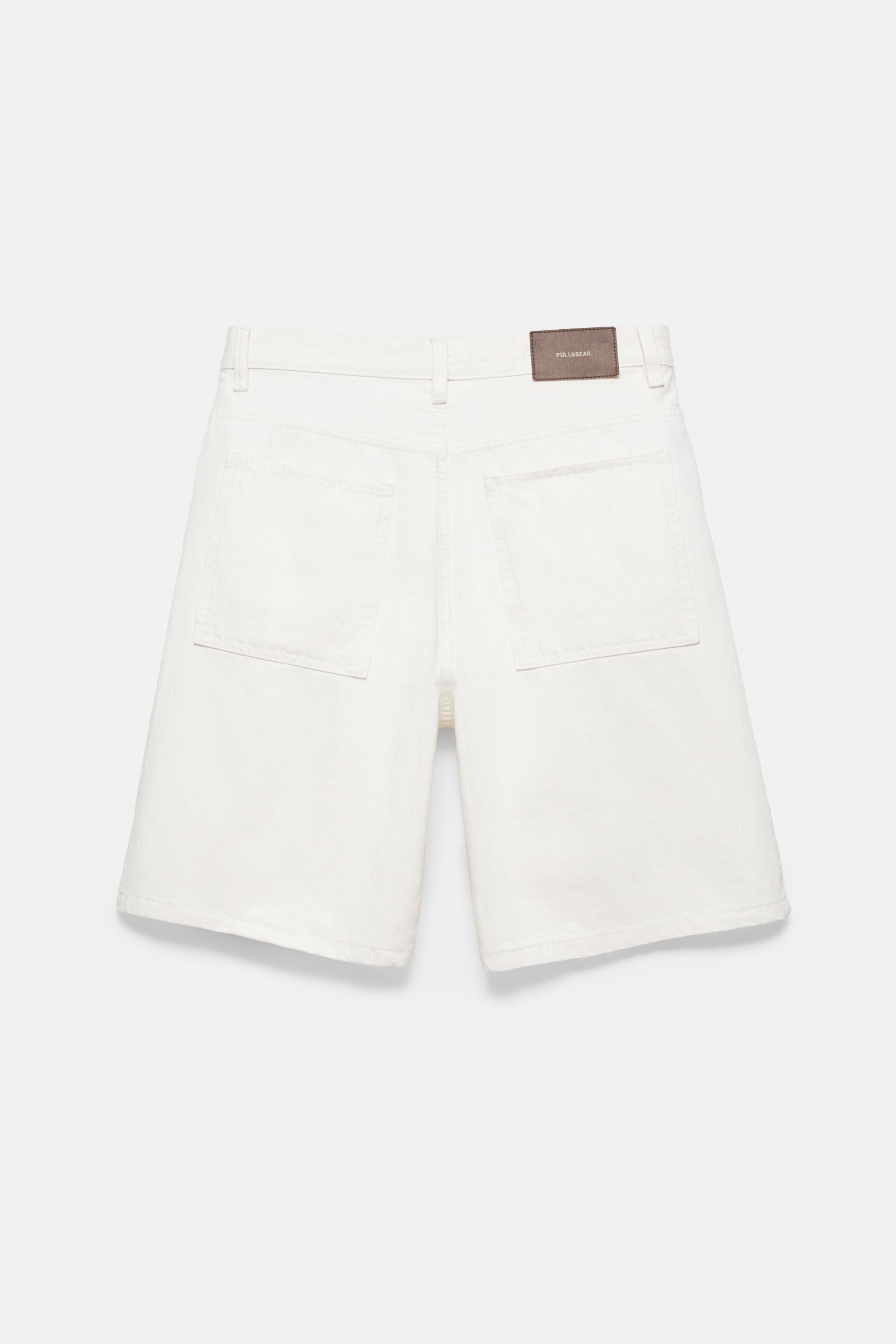 Baggy denim Bermuda shorts — Ecru