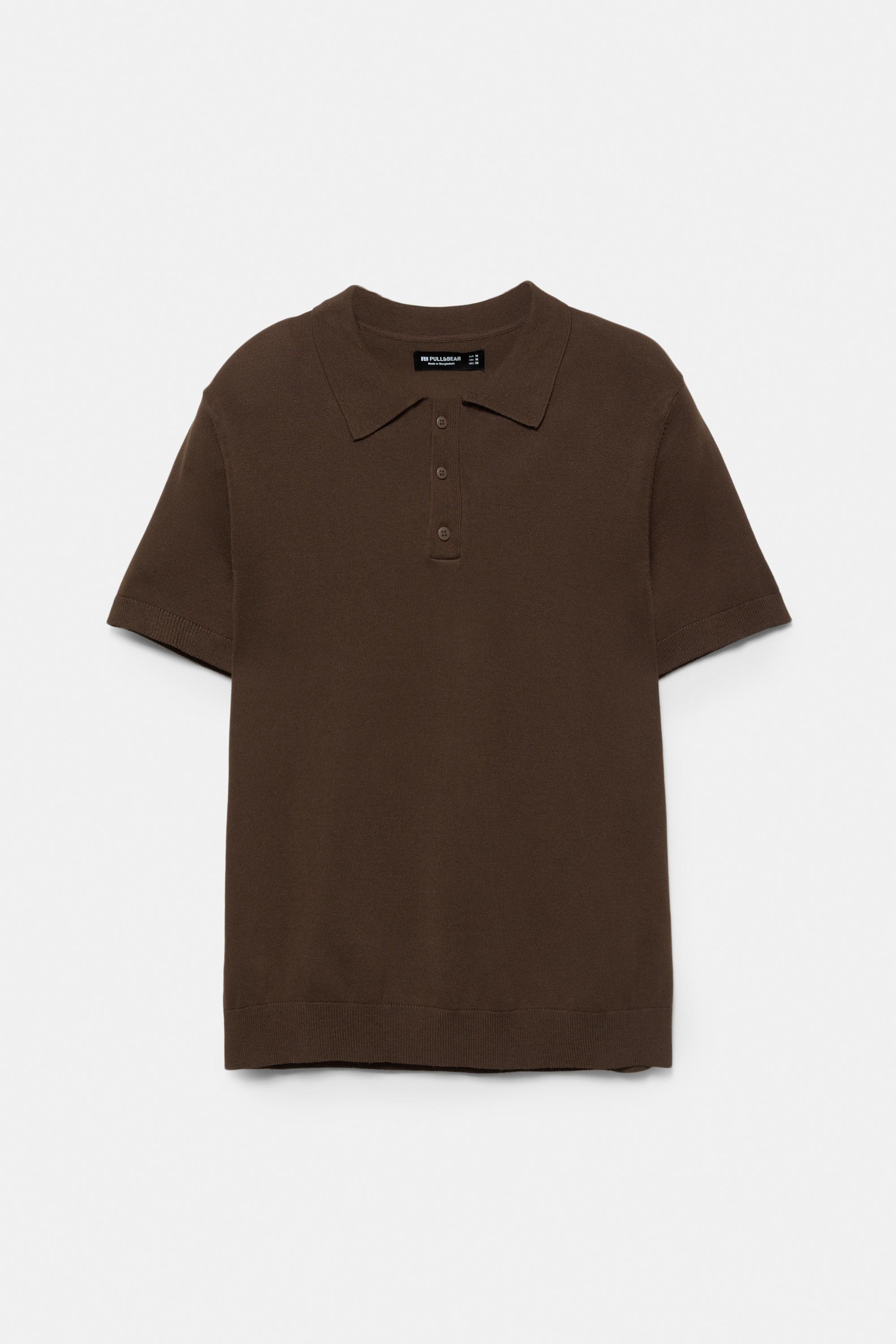 Short sleeve knit polo shirt — Chocolate