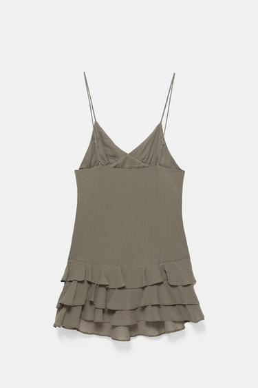 Short strappy button dress — Khaki 7