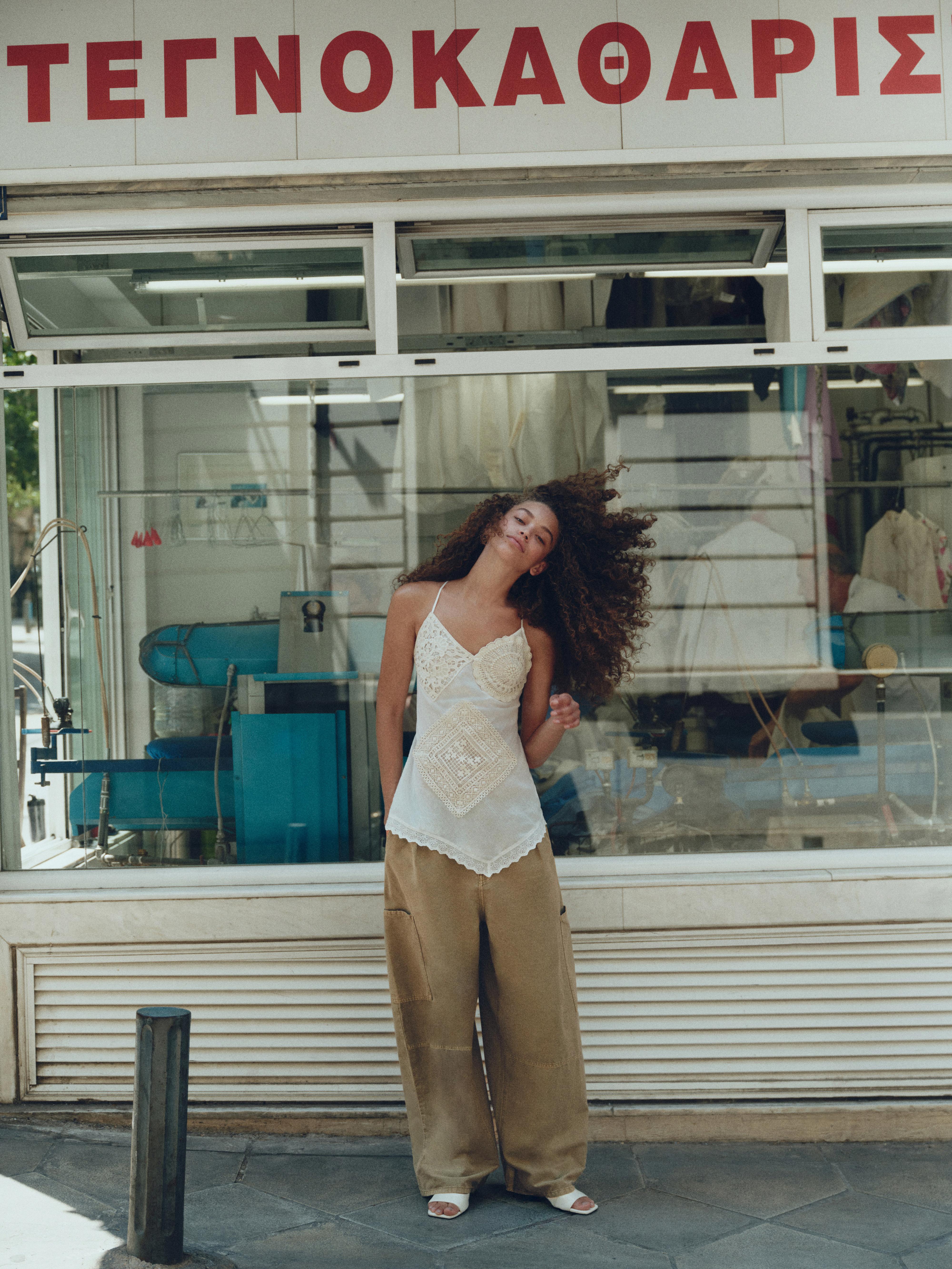 Asymmetric white crochet top — White