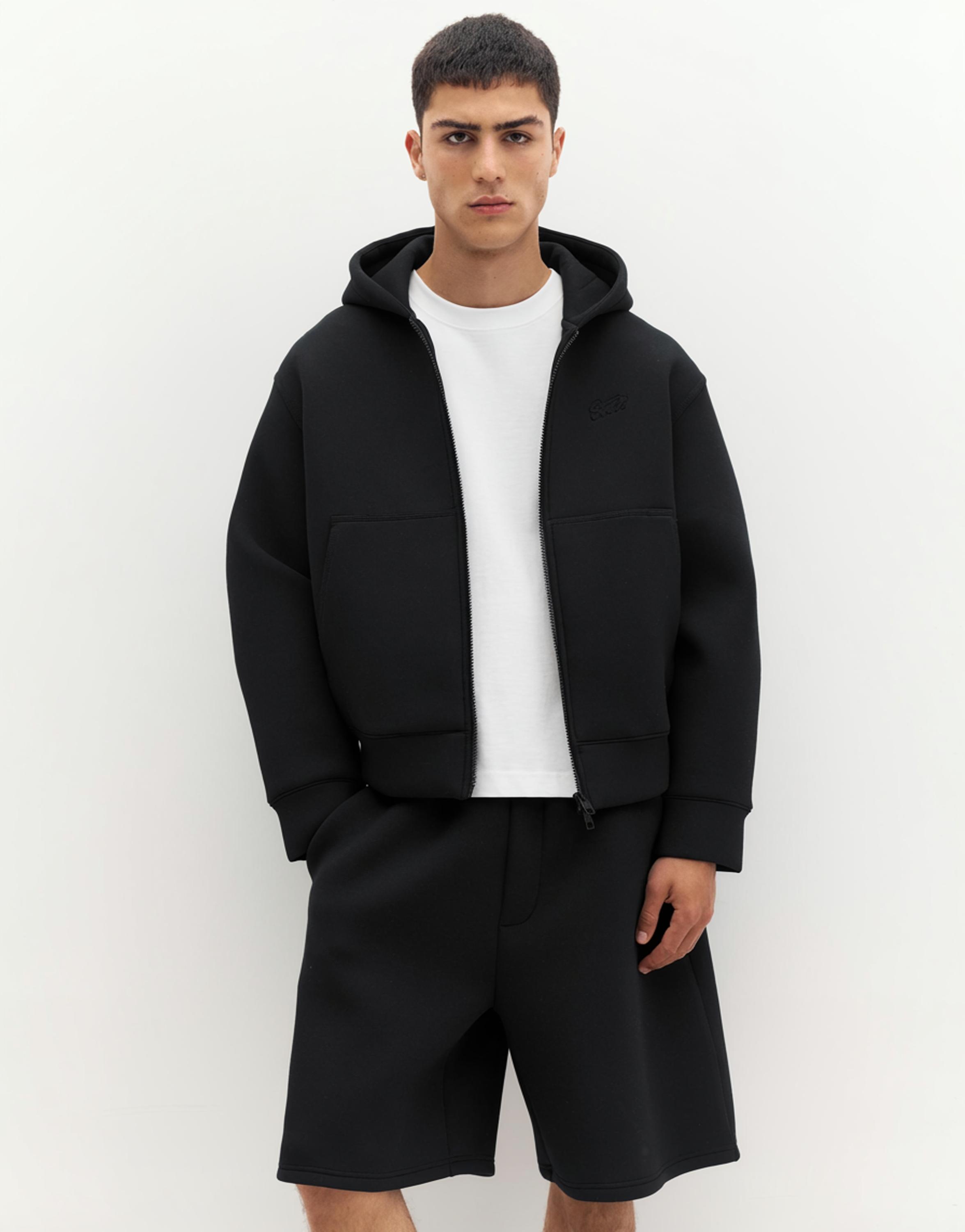 Neoprene-effect hoodie — Black