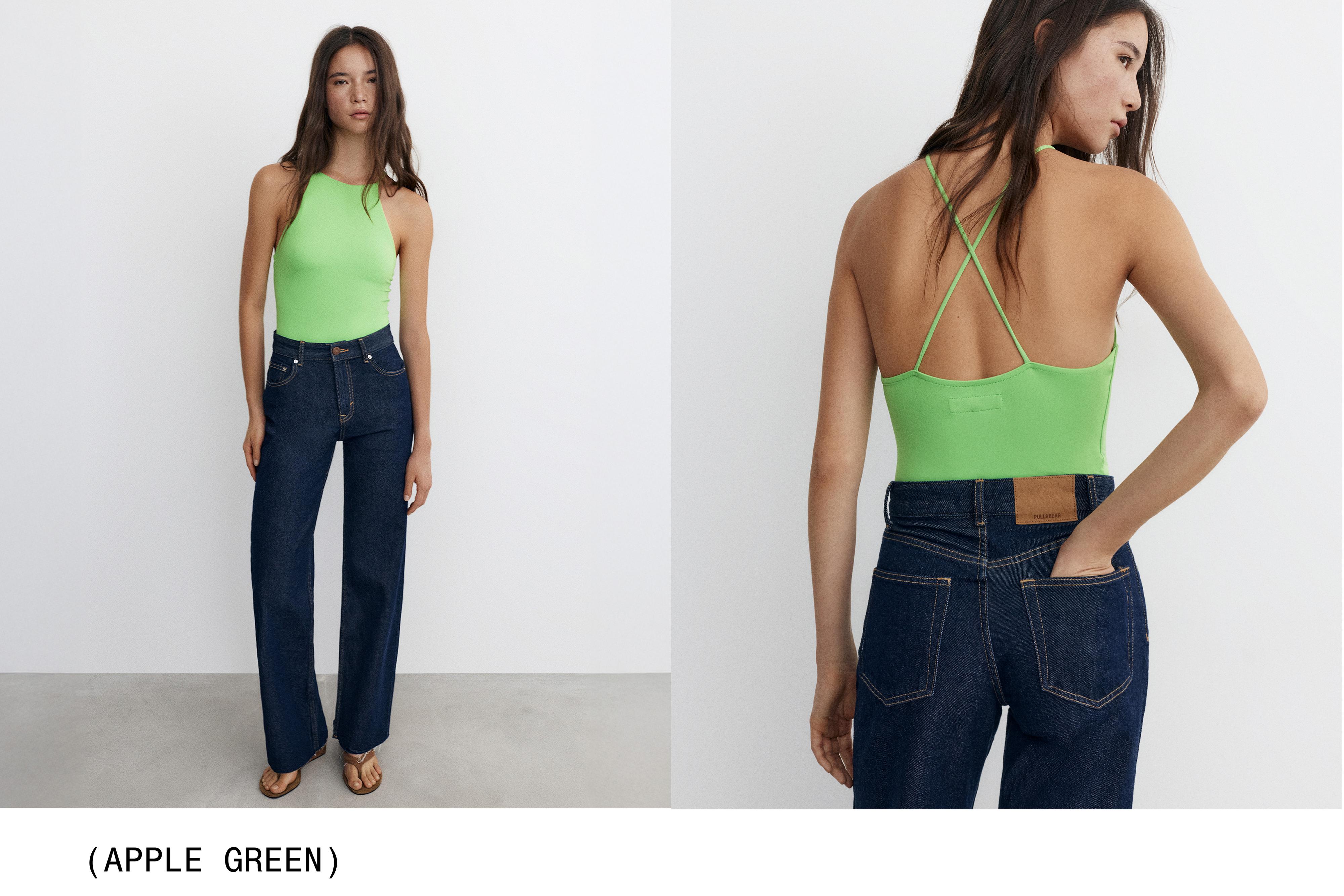 Halter strappy bodysuit — Apple green
