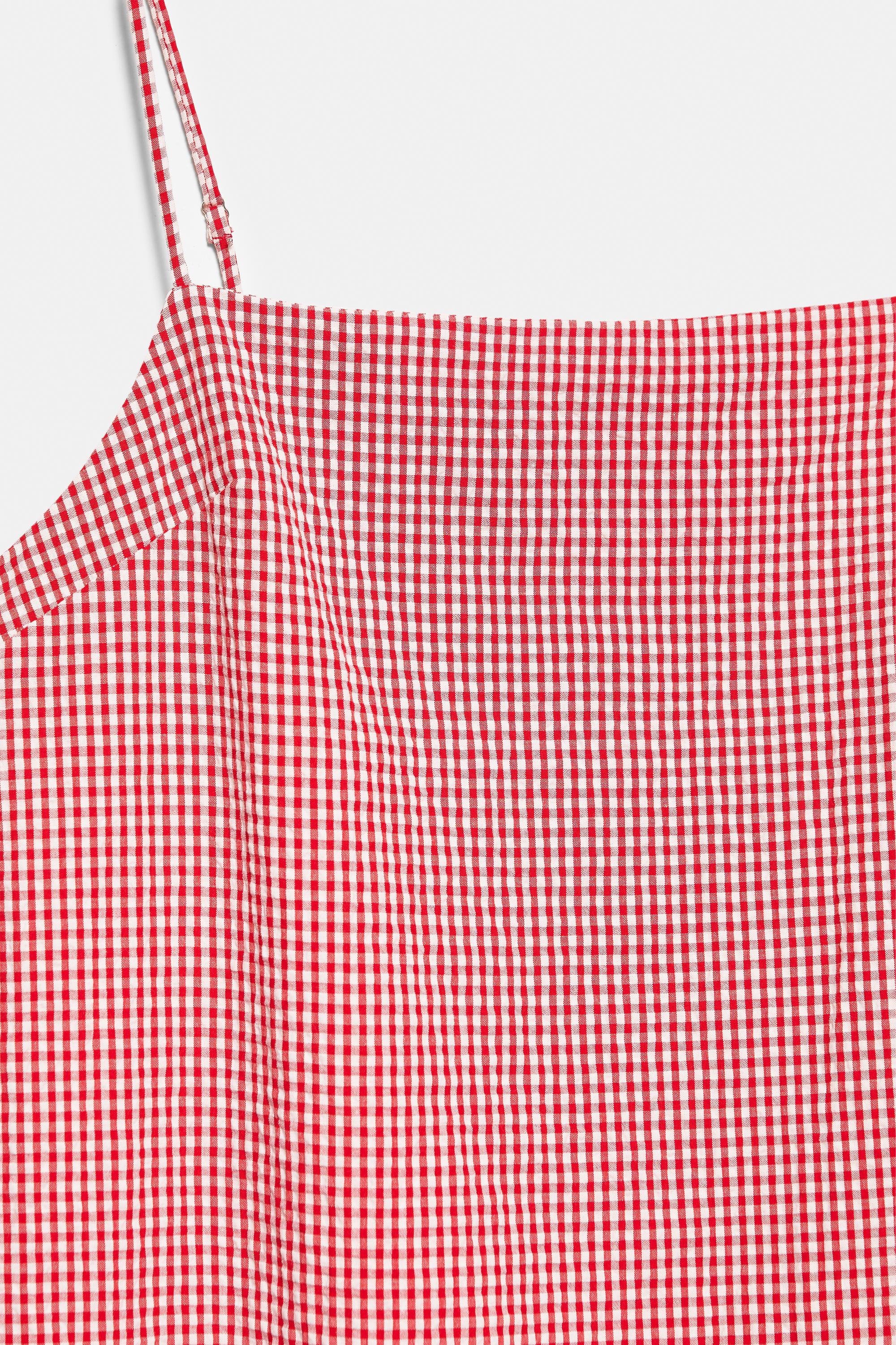 Short gingham check strappy dress — Red/White