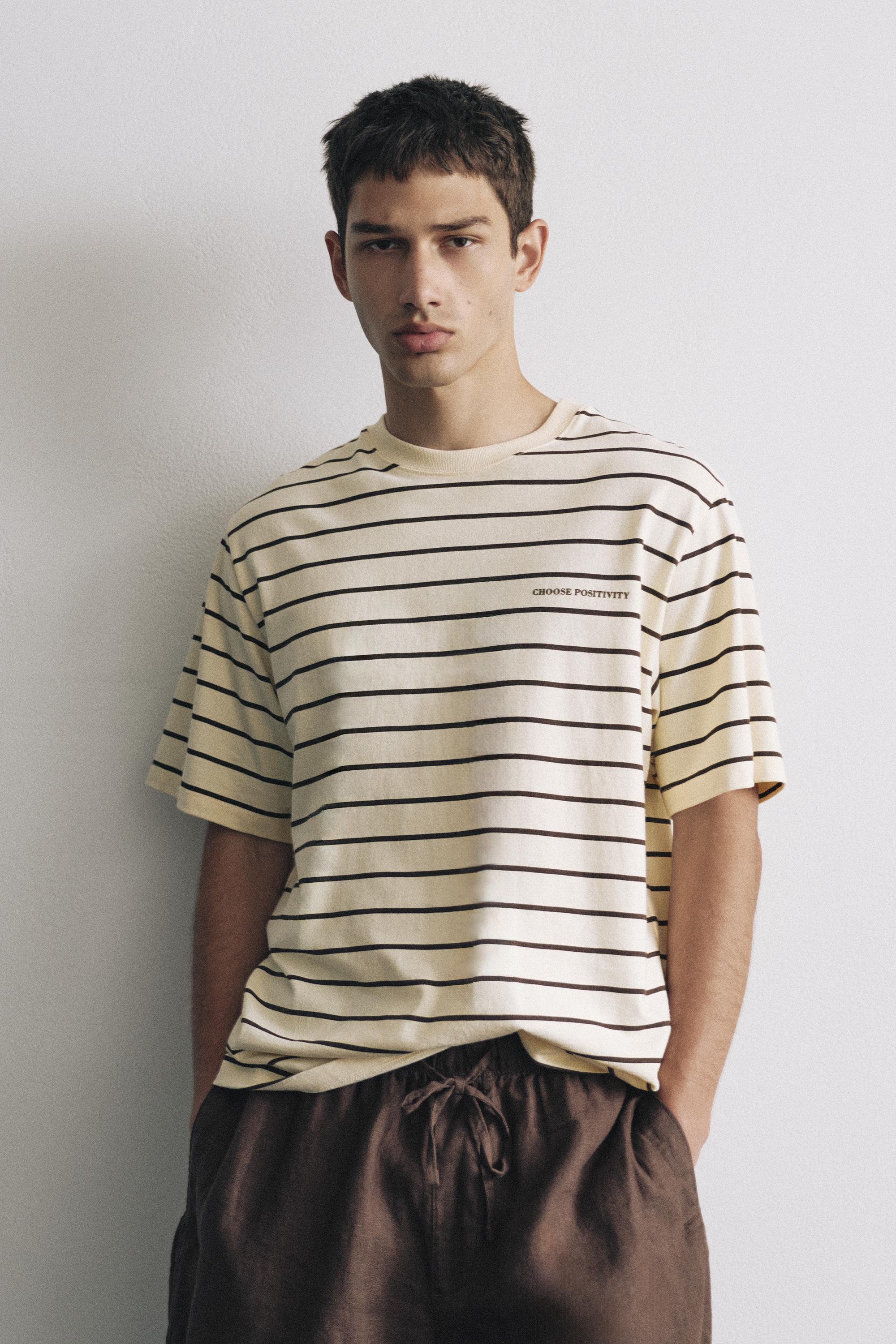 Striped slogan T-shirt — Yellow