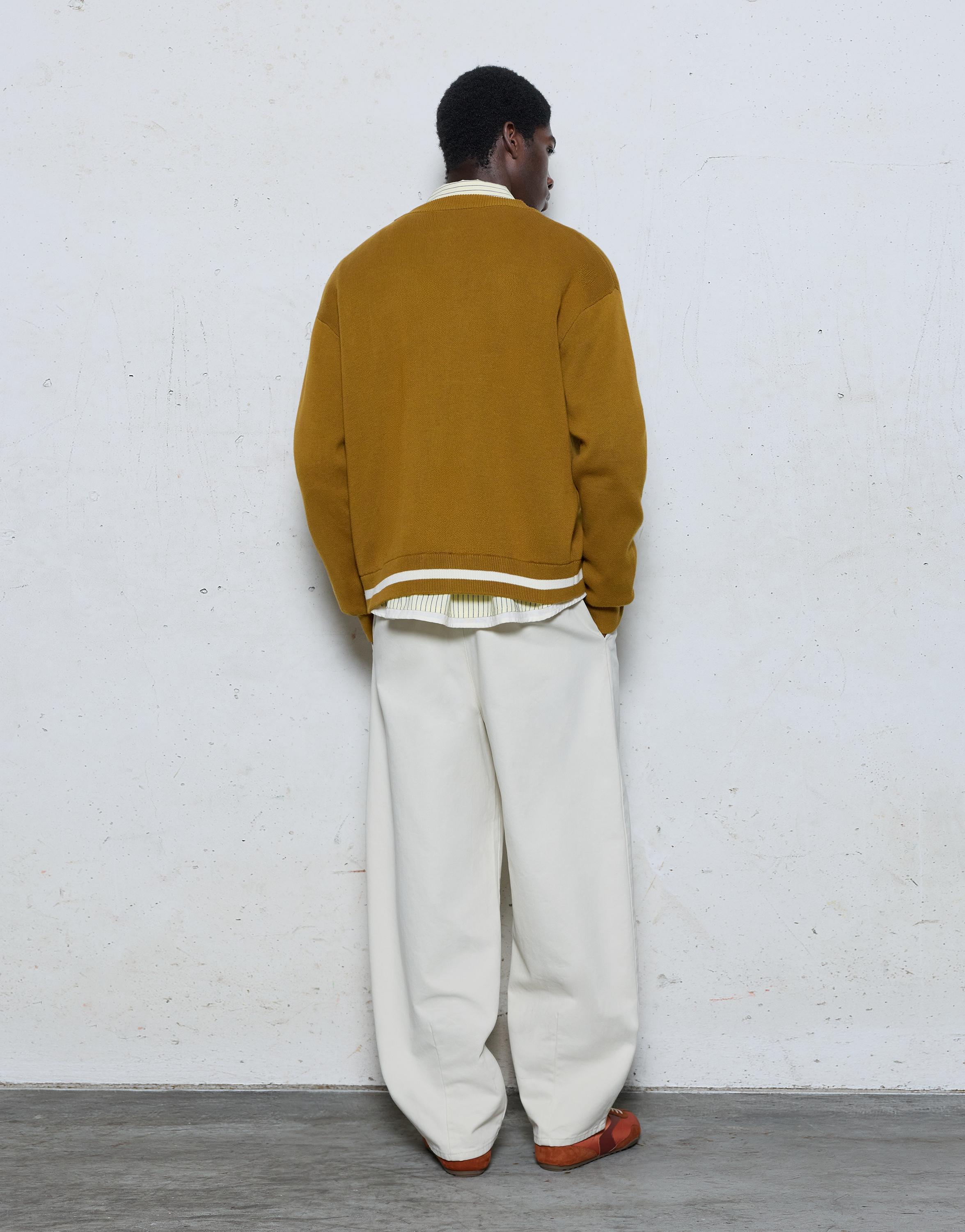 Embroidered varsity cardigan — Tobacco brown