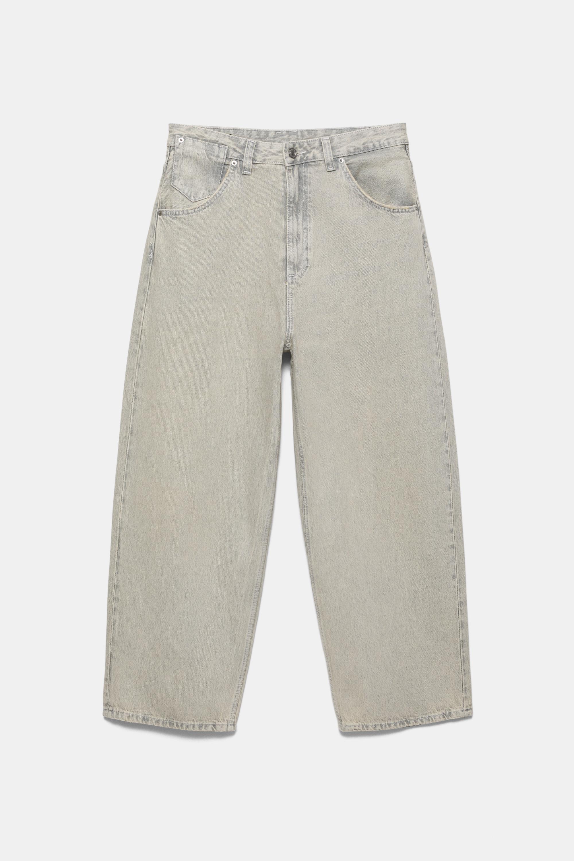 Embroidered super baggy jeans — Pale grey
