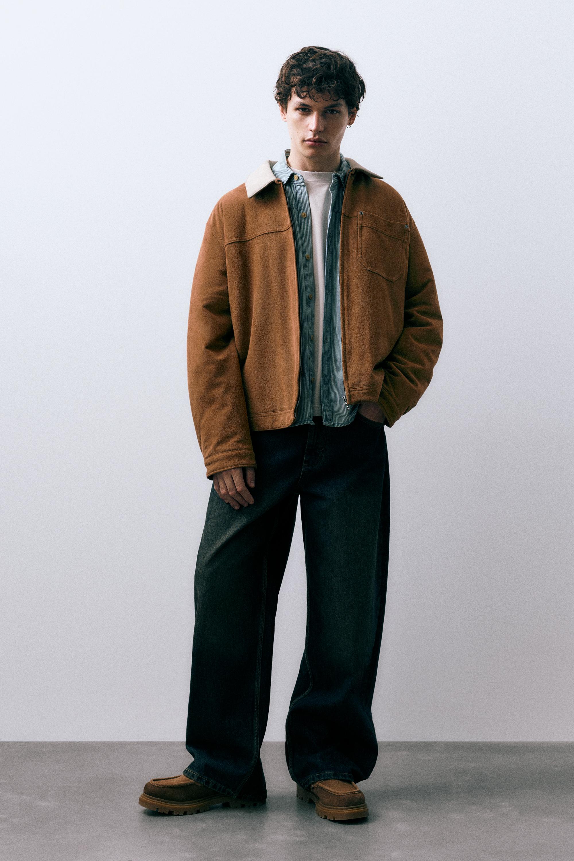 Kontrast yakalı suni süet ceket - Görsel 21