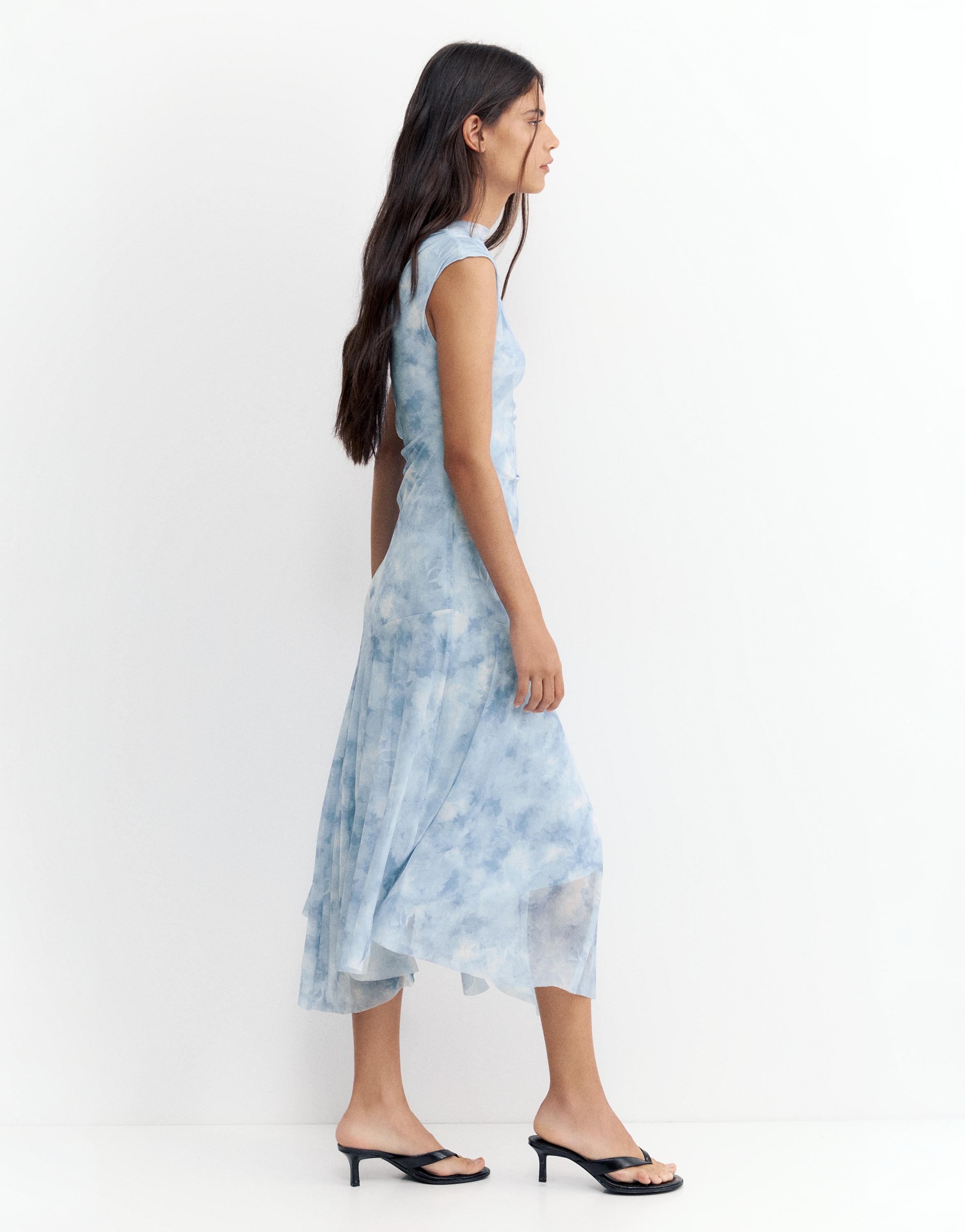 Asymmetric tulle midi dress — Pale blue