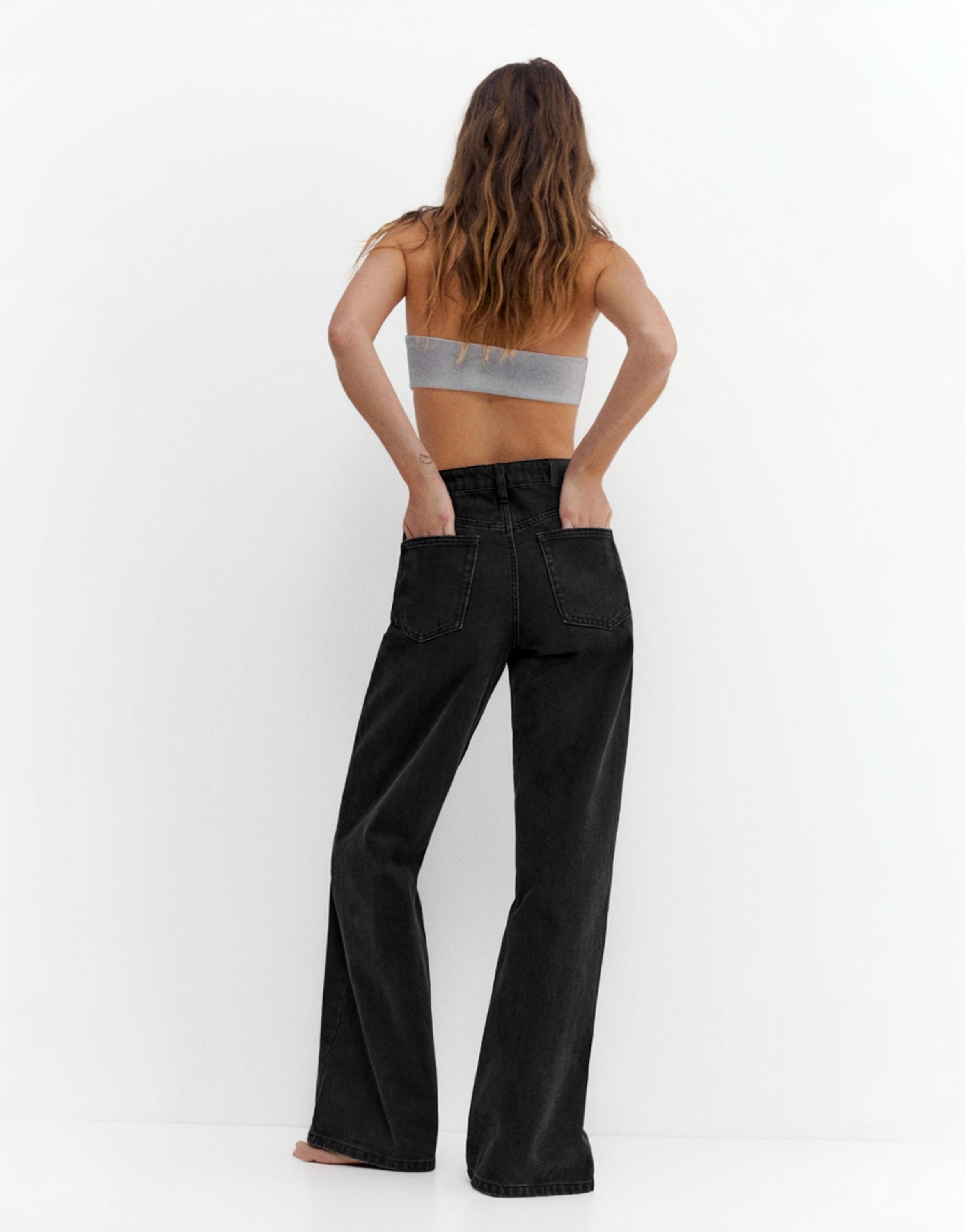 High-waist wide-leg jeans — Black