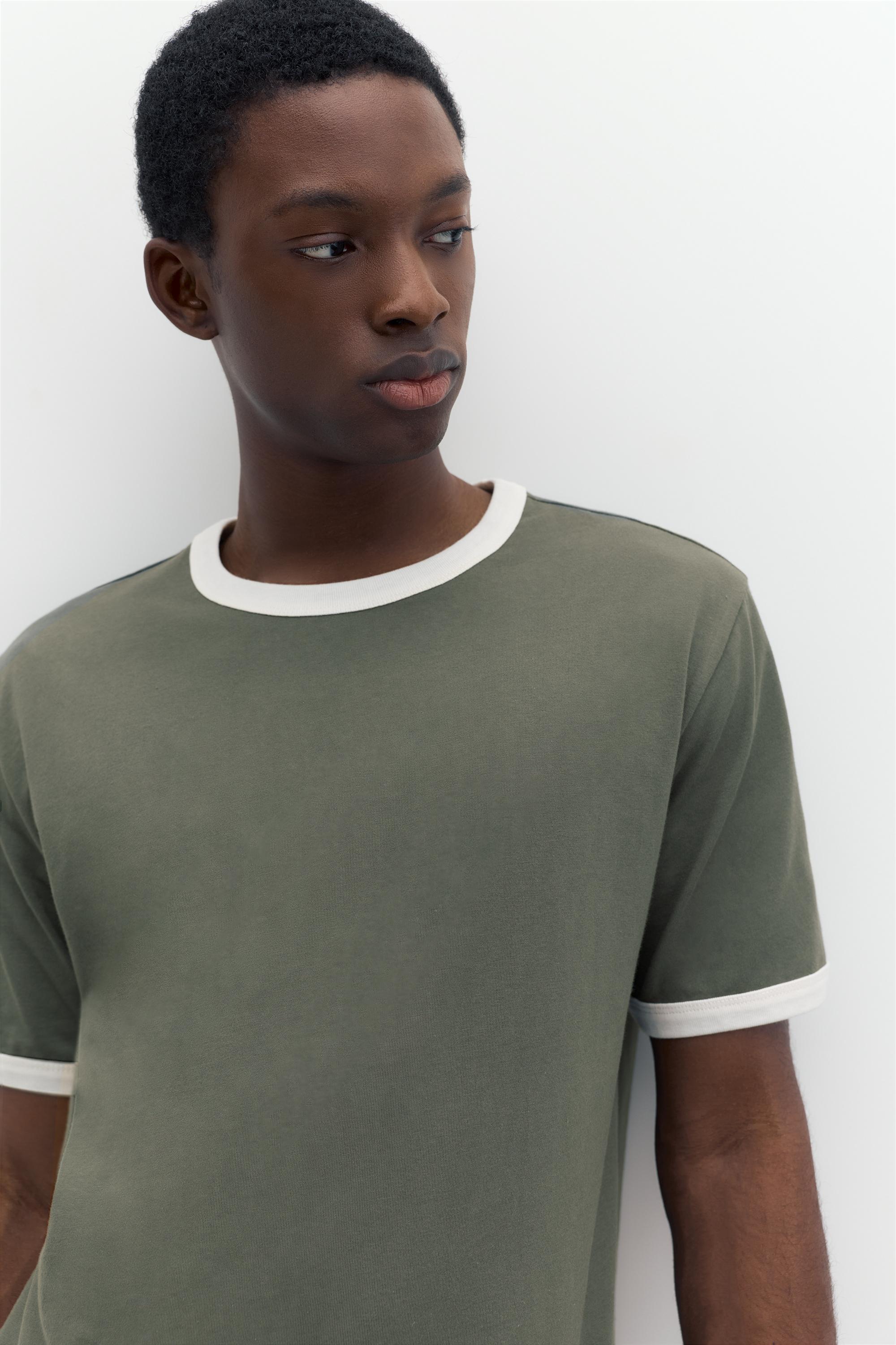 Contrast trim T-shirt — Khaki