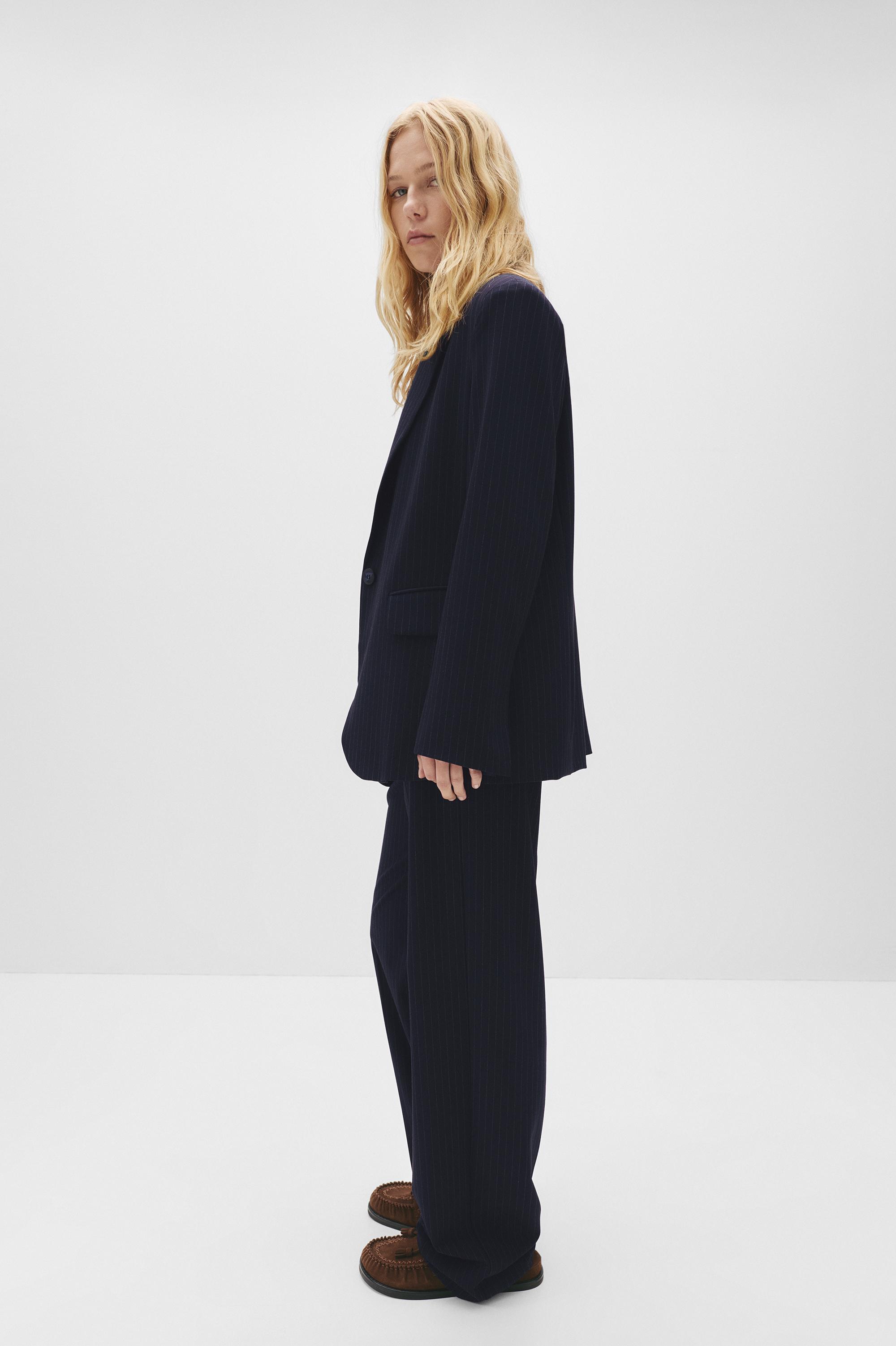Smart high-waist straight-leg trousers — Striped