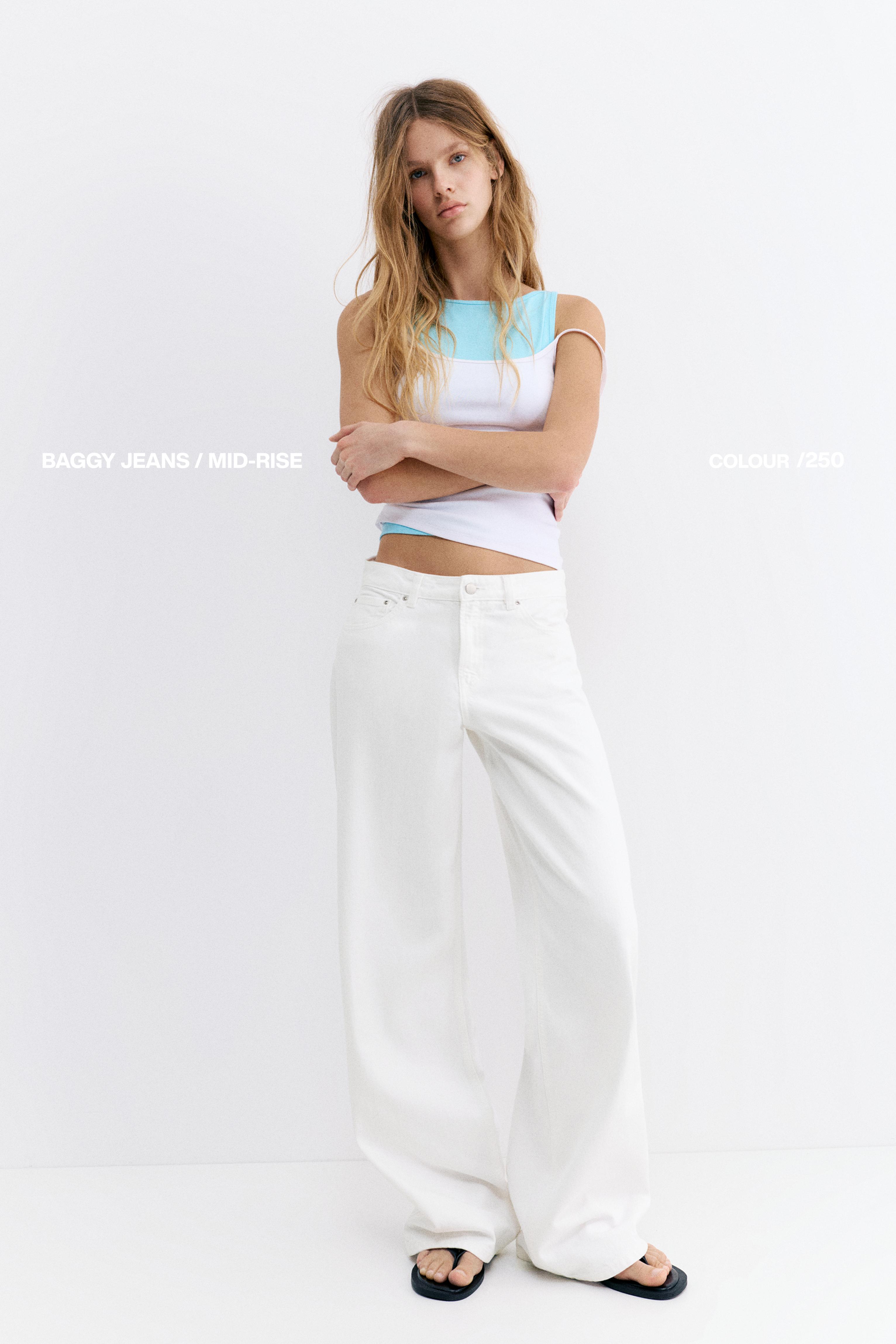 Mid-waist baggy jeans — White
