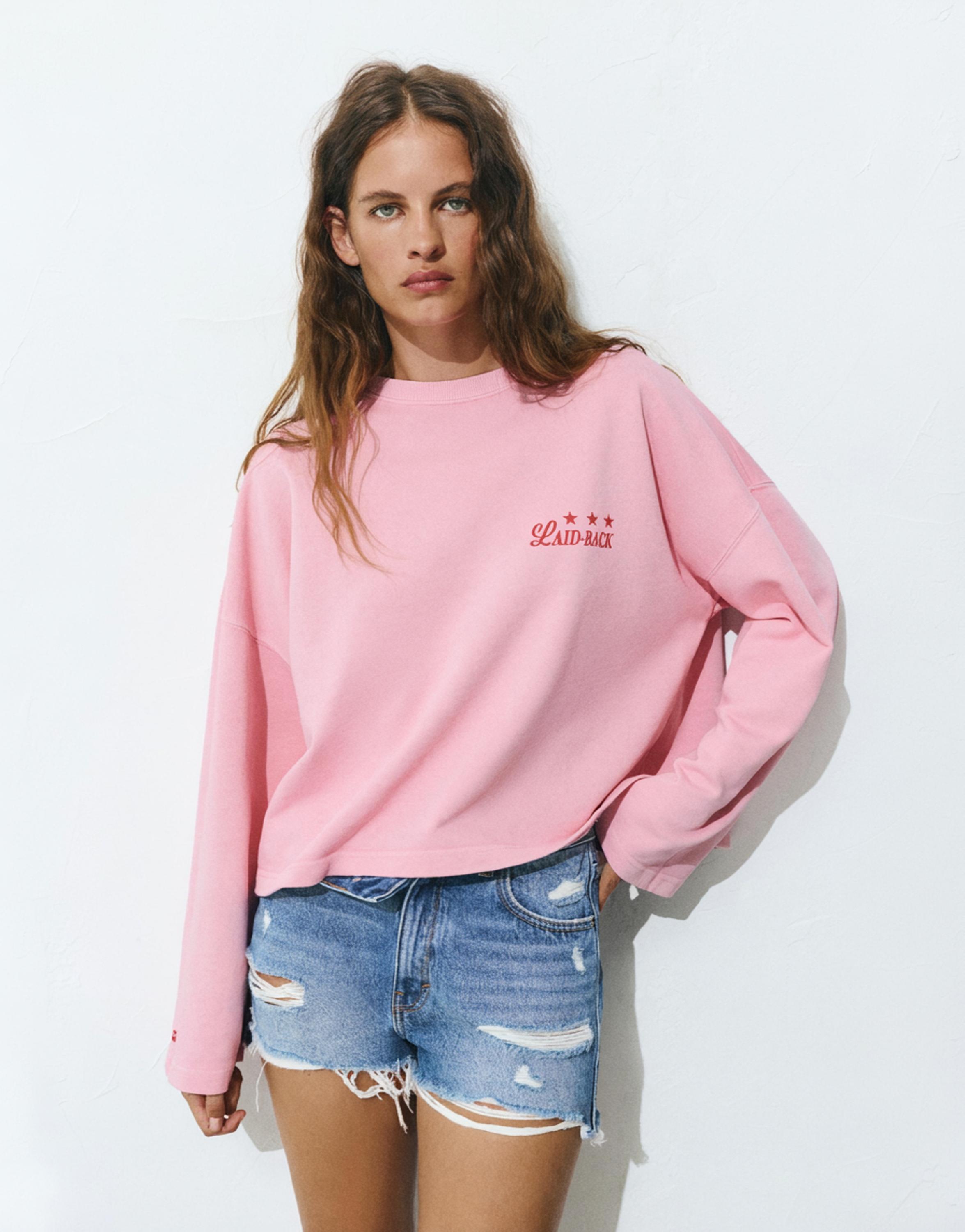 Yıldız desenli bisiklet yaka sweatshirt - Görsel 12