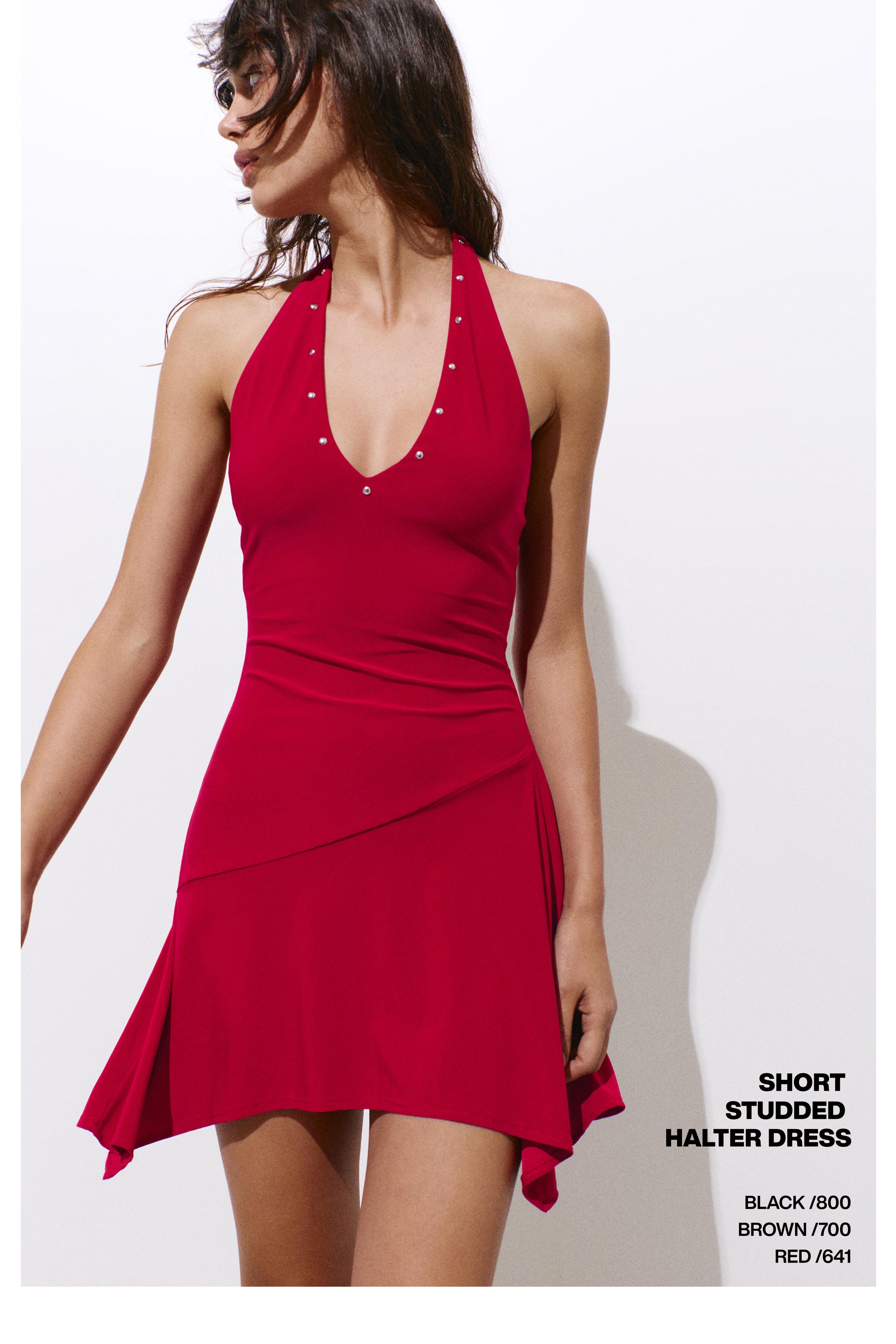 Short studded halter dress — Dark pink