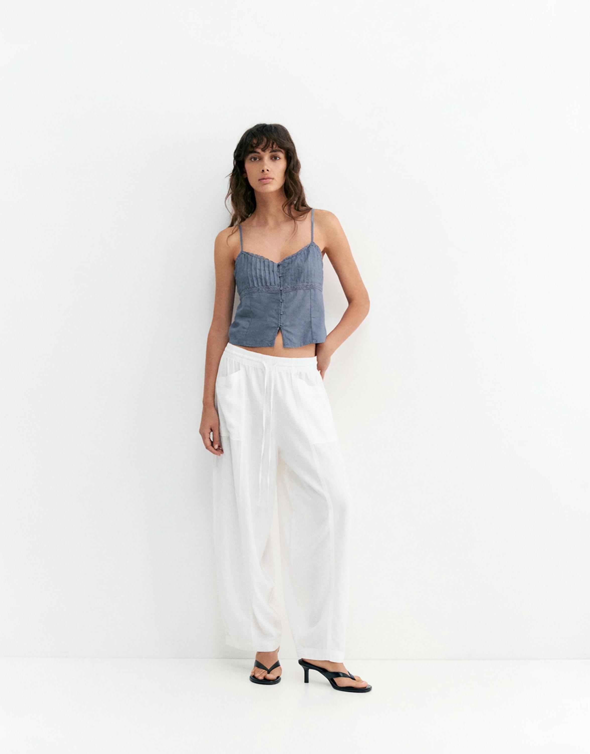 Linen blend camisole top — Blue