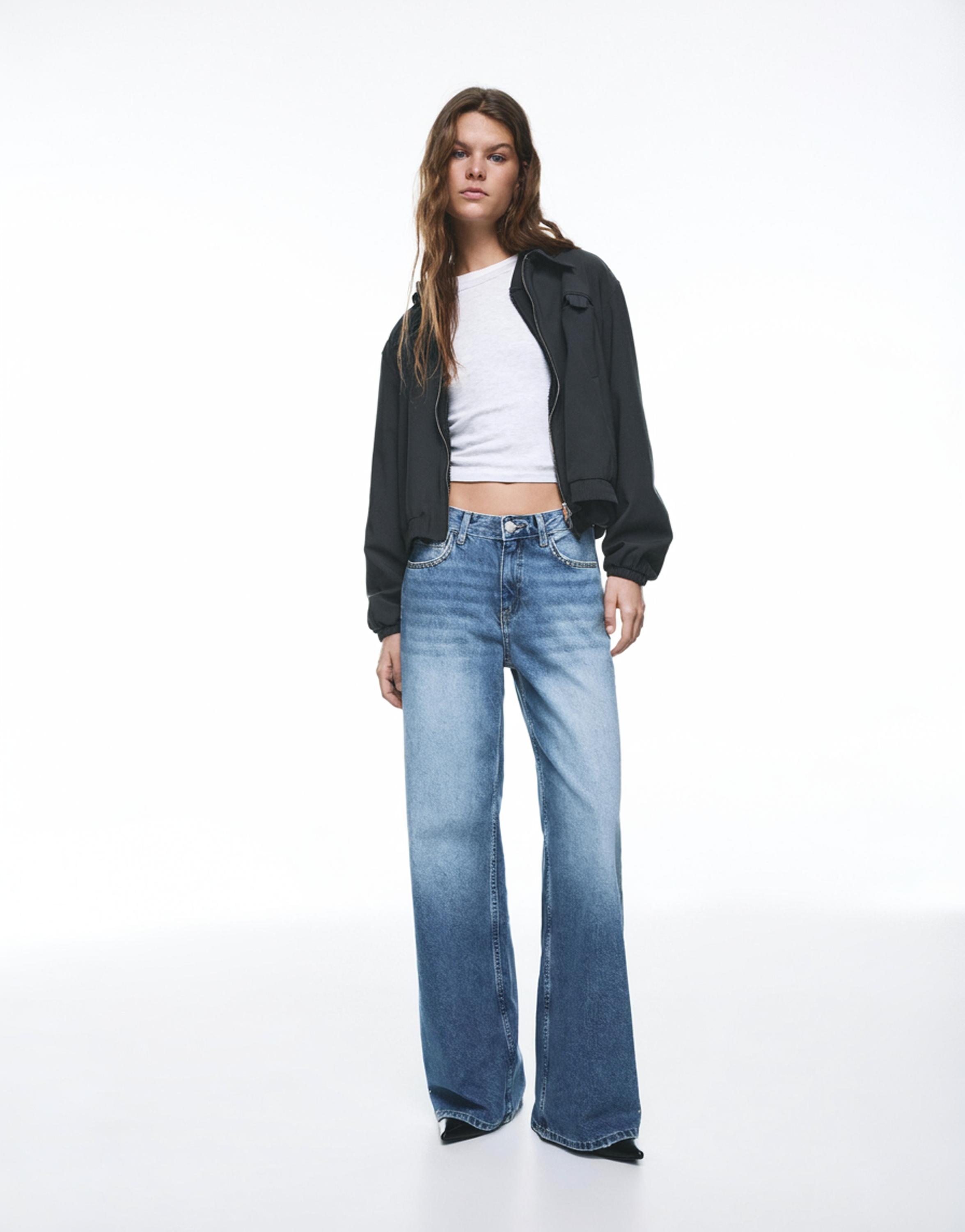 Zımbalı geniş paça jean - Görsel 63