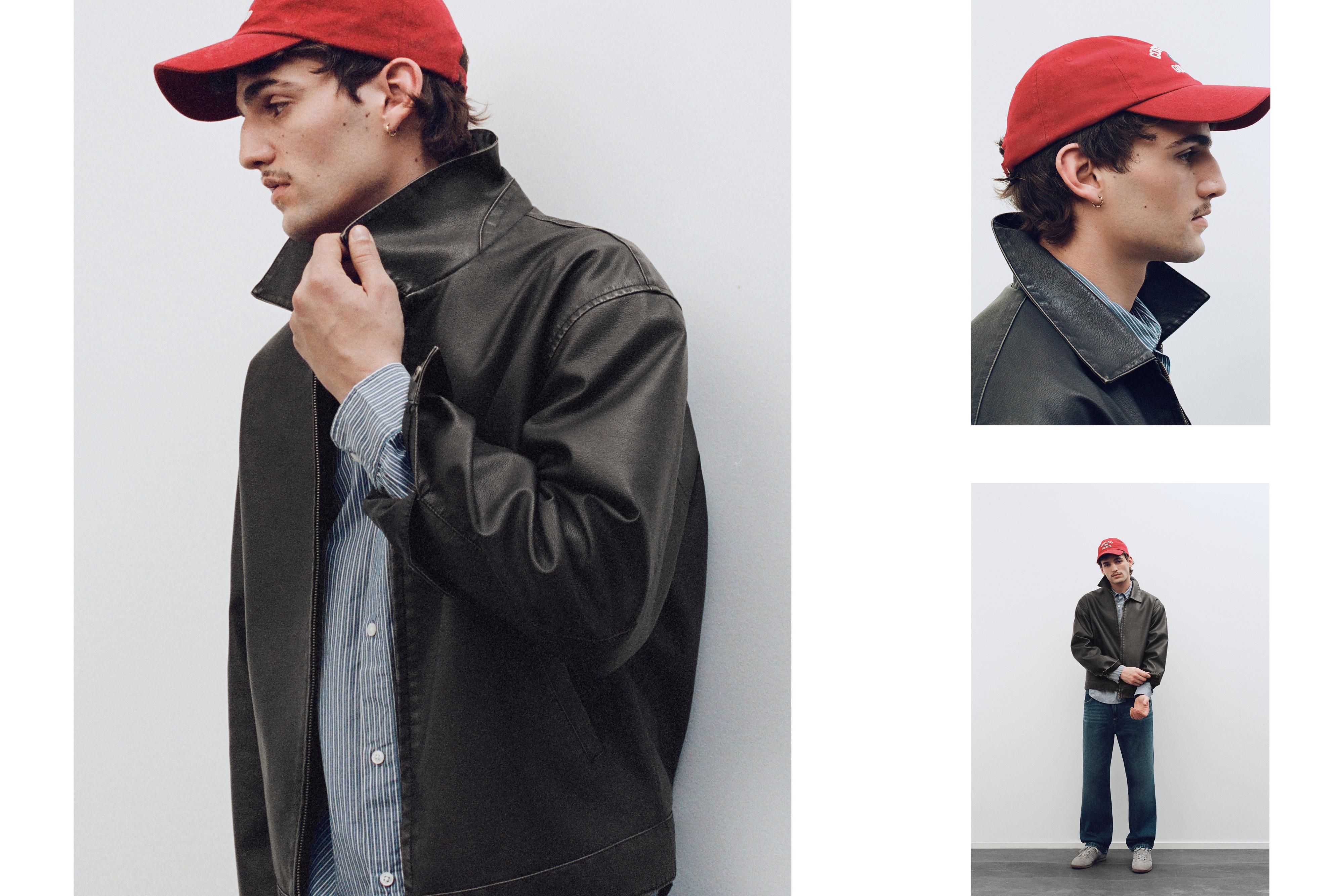 Washed faux leather jacket — Dark grey