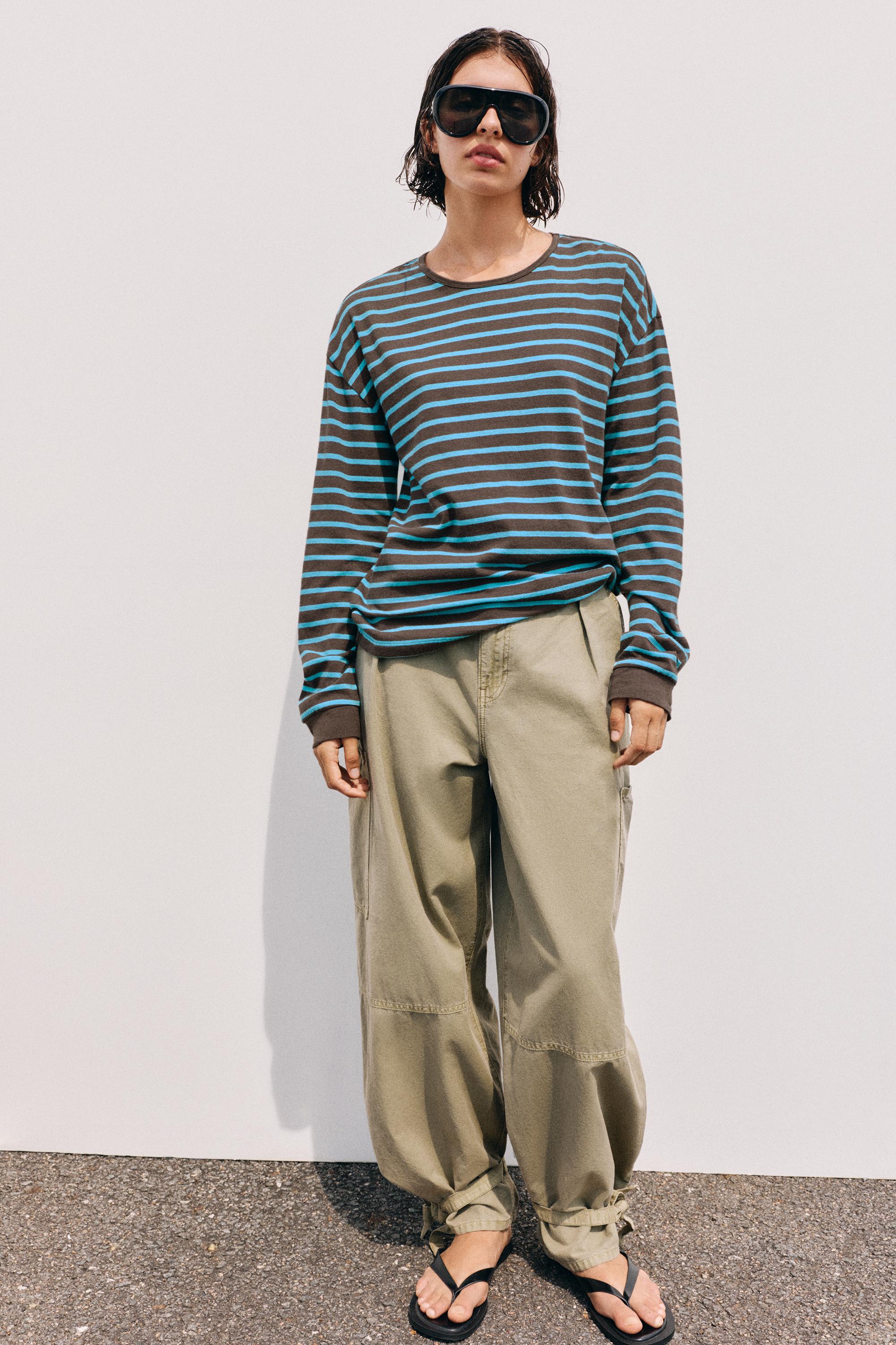 Oversize long sleeve striped T-shirt — Brown