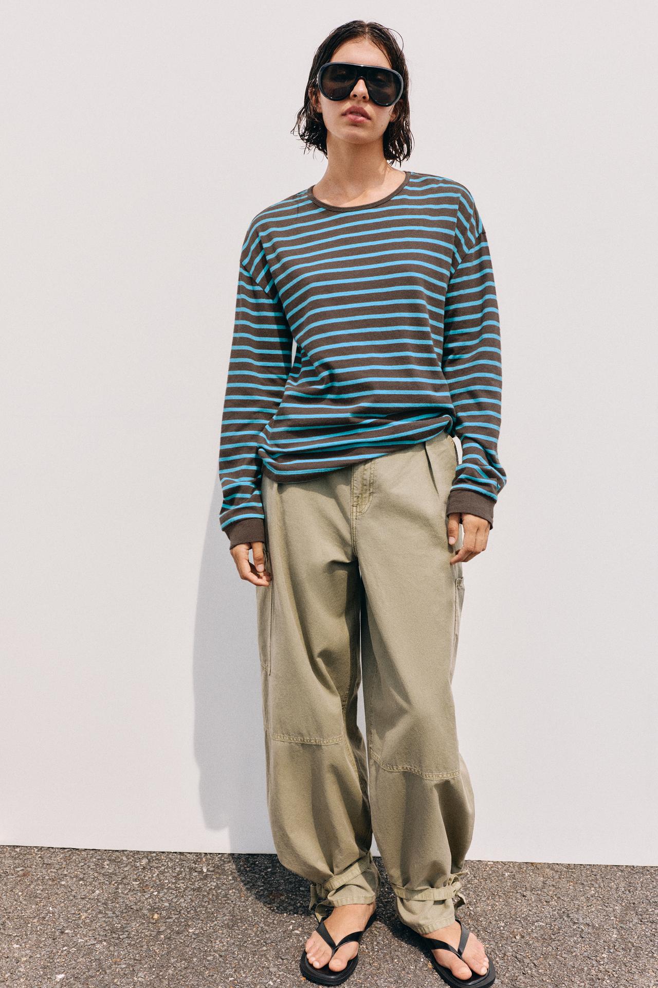Oversize long sleeve striped T-shirt — Brown