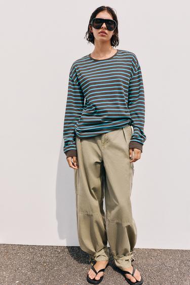 Oversize long sleeve striped T-shirt — Brown 1