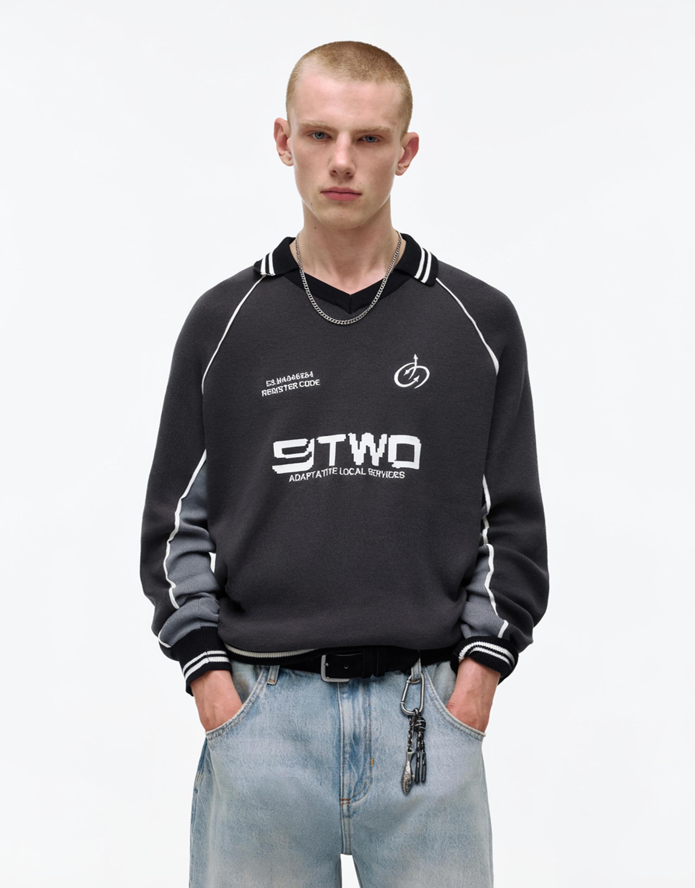 Long sleeve STWD polo shirt — Anthracite grey