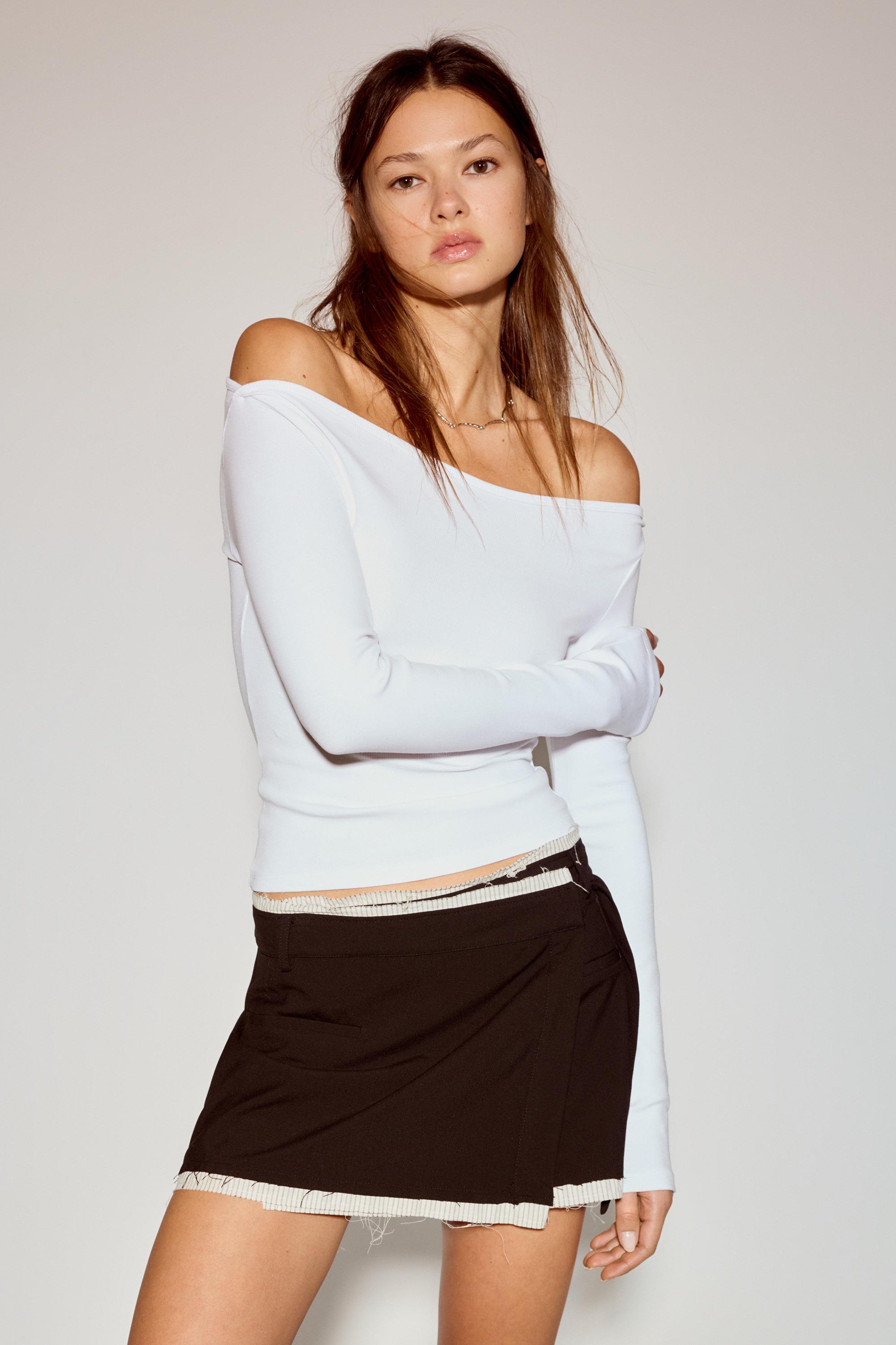 Long sleeve boat neck T-shirt — White