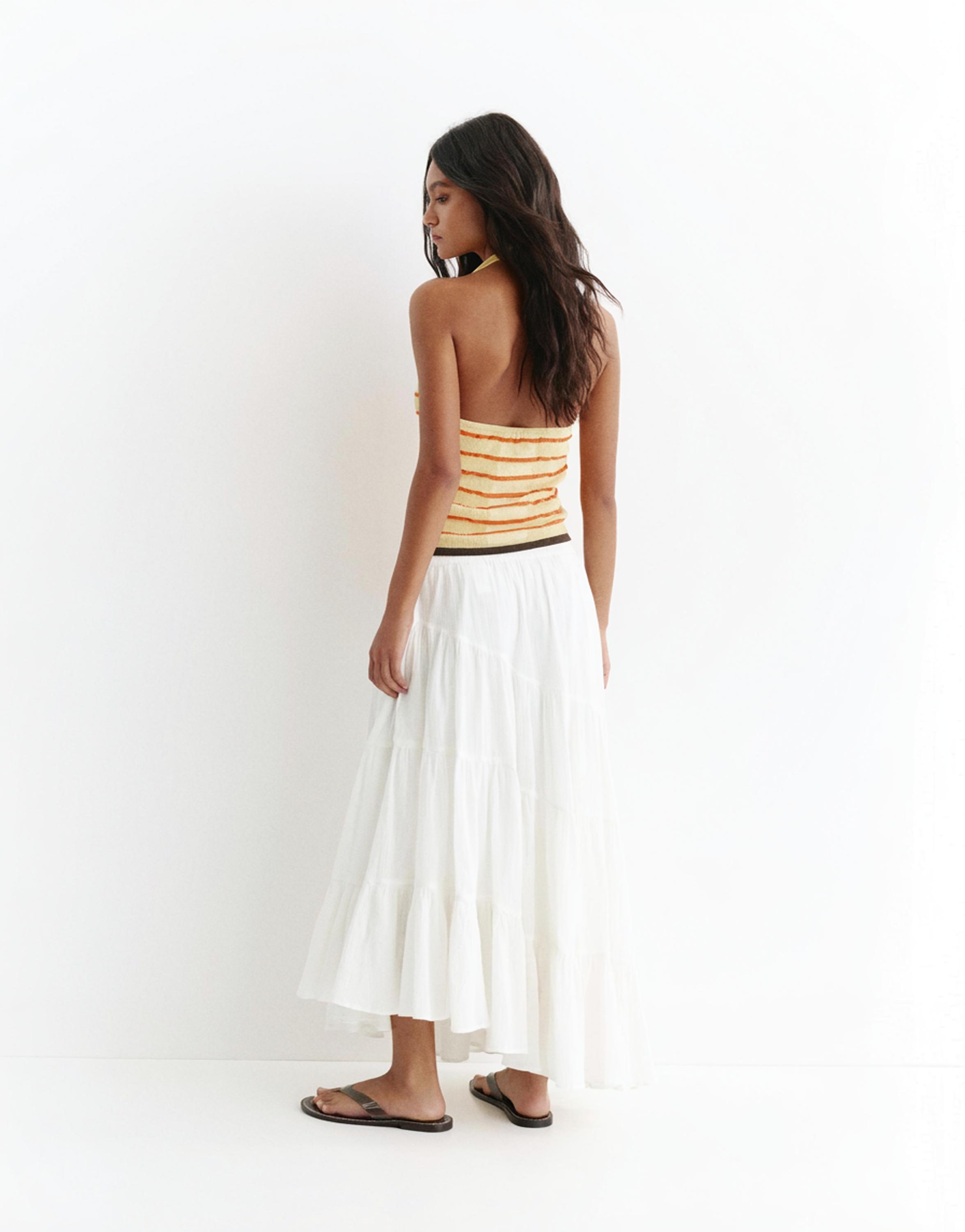 White asymmetric midi skirt — White