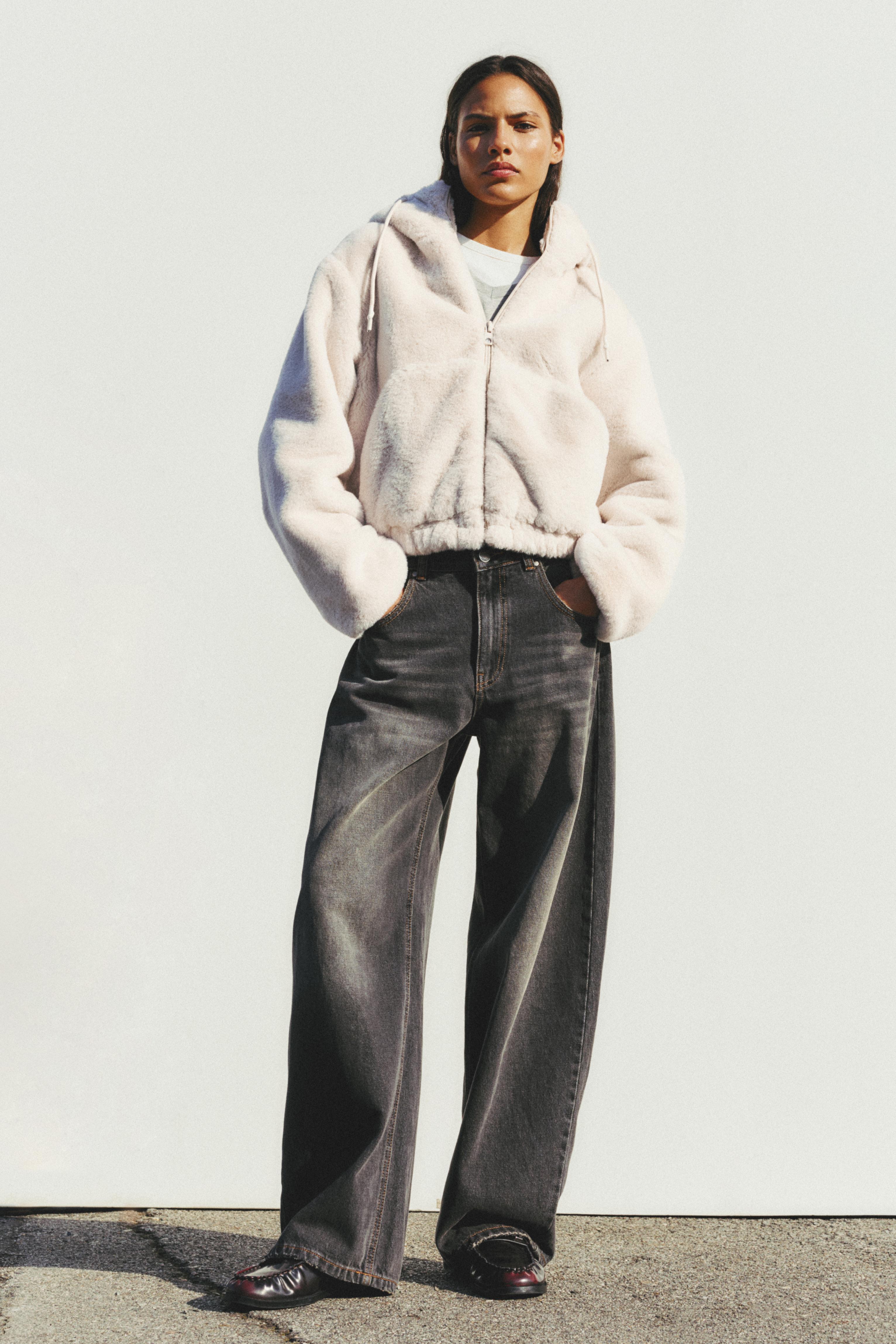Faux fur hooded jacket — Ecru