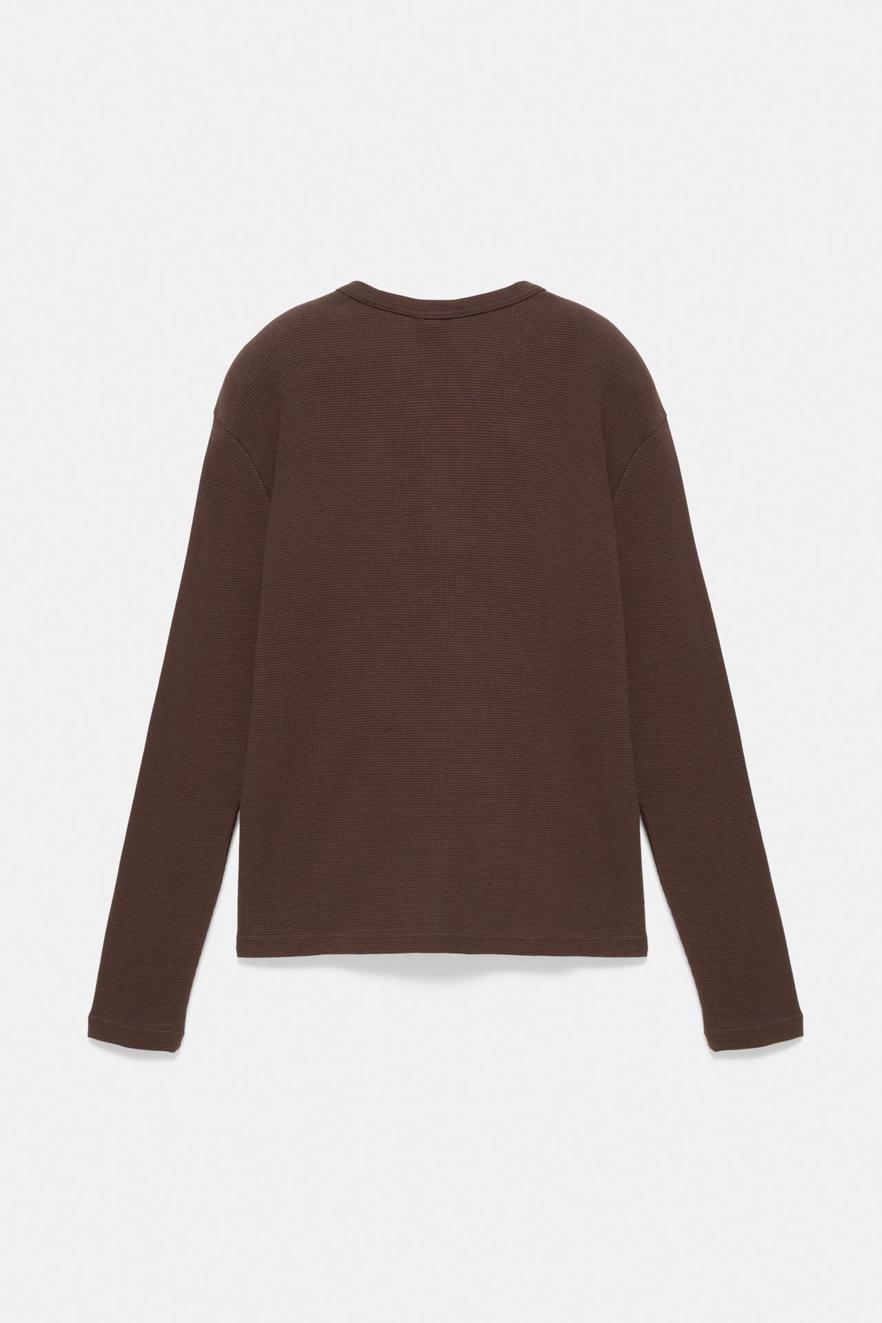 Long sleeve Henley T-shirt — Brown