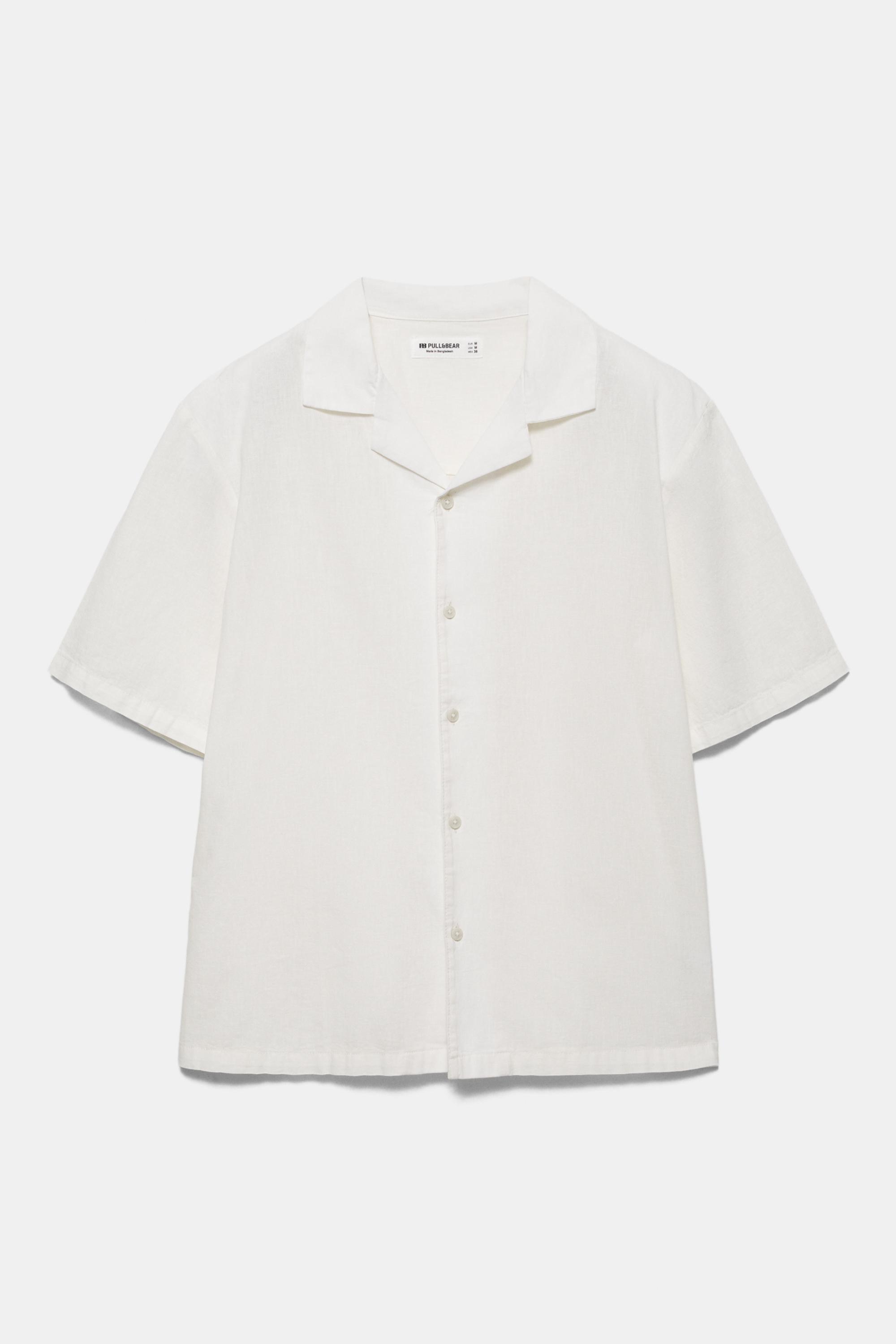Short sleeve linen blend shirt — Off white