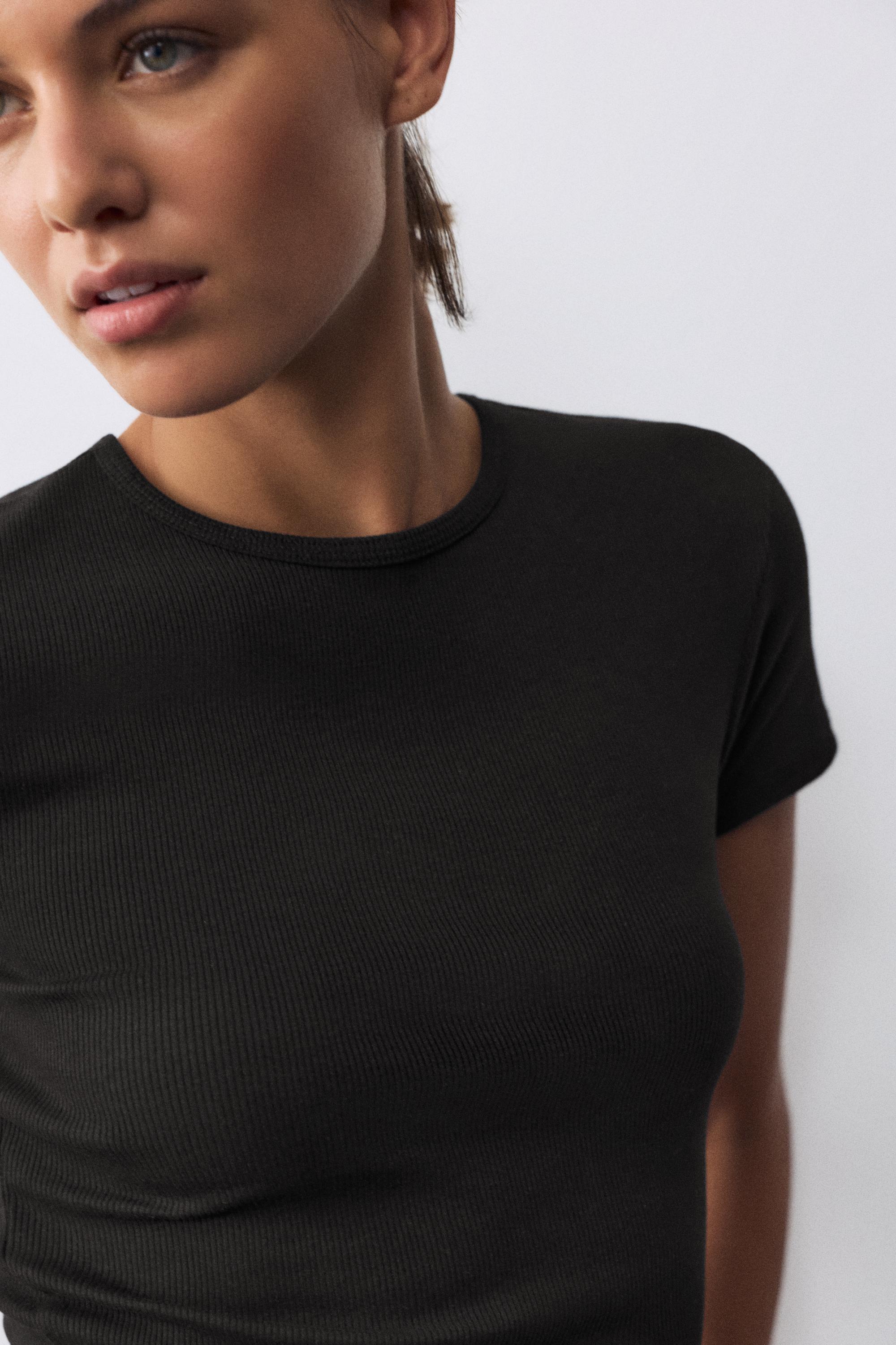 Ribbed short sleeve T-shirt — Black