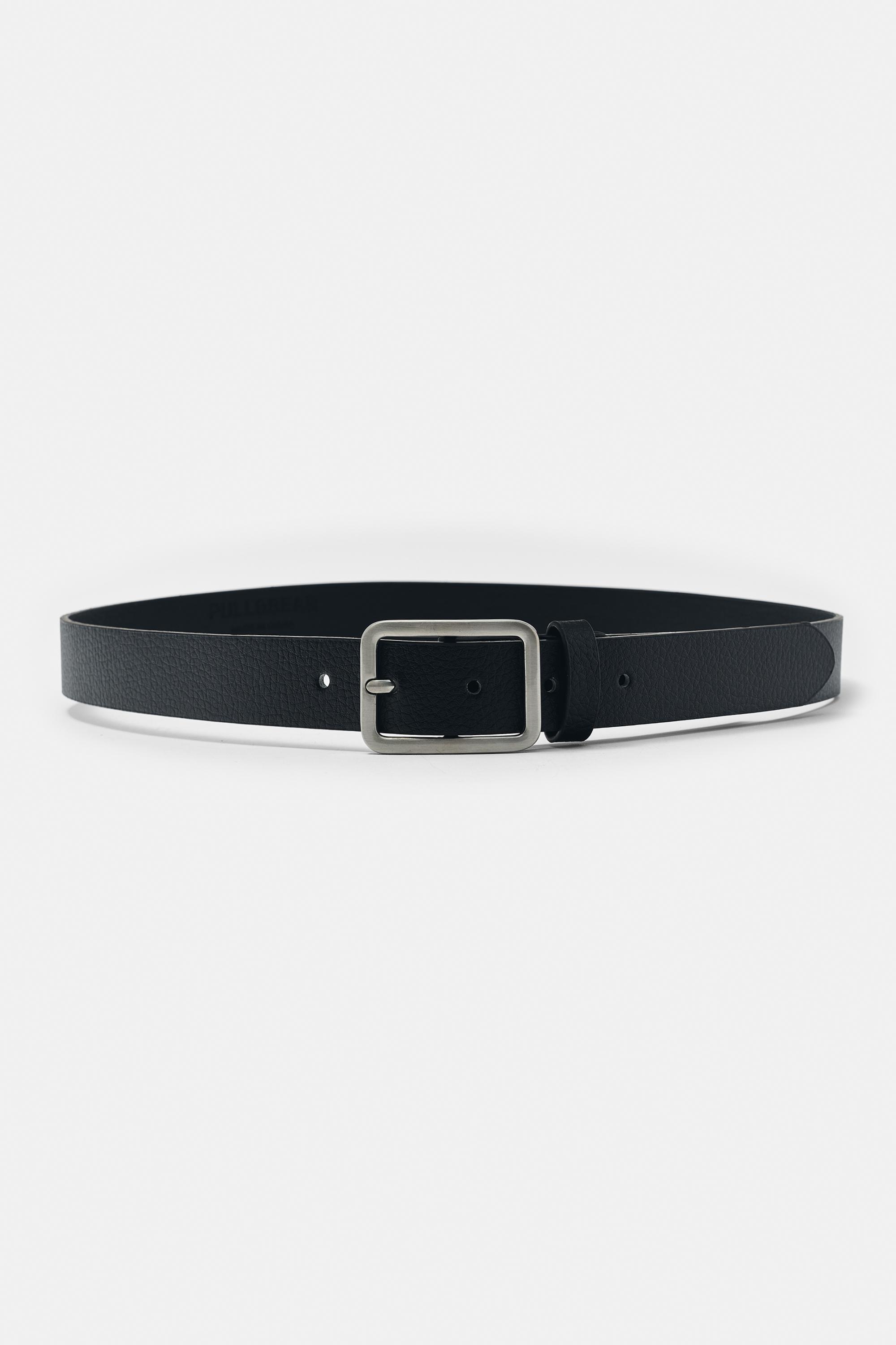 Leather effect square buckle belt — Black