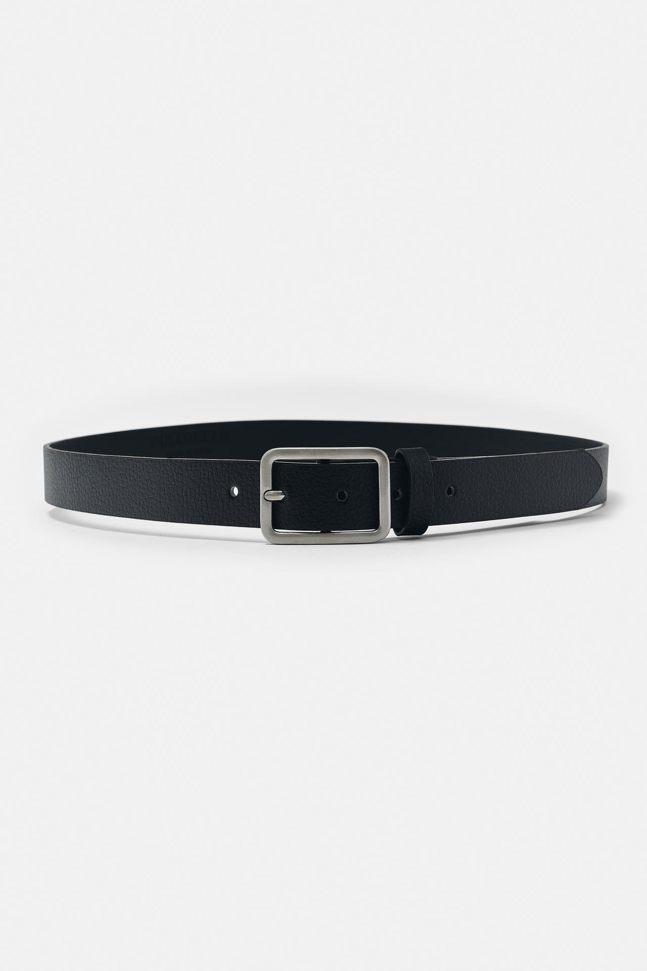 Leather effect square buckle belt — Black