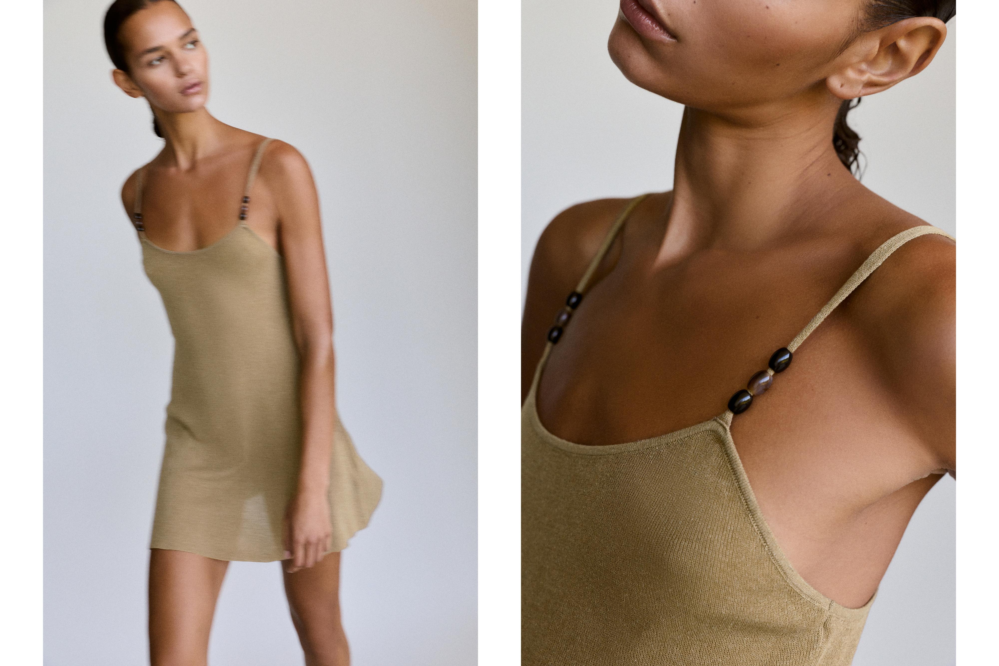 Short knit strappy dress — Khaki